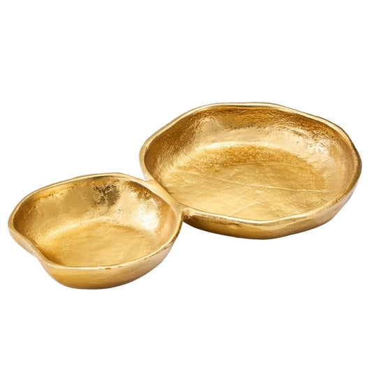 2 Cluster Decorative Bowls Bright Gold Snack Tray Bowl Chip | Aluminum | Home Decor | Gift Ready
