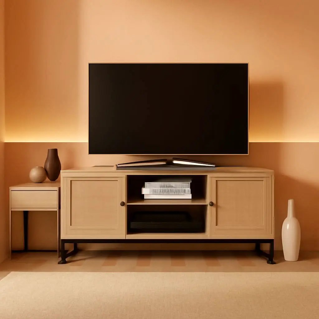 Mina Modern TV Stand With Storage Doors Oak Finish from PriceLows™