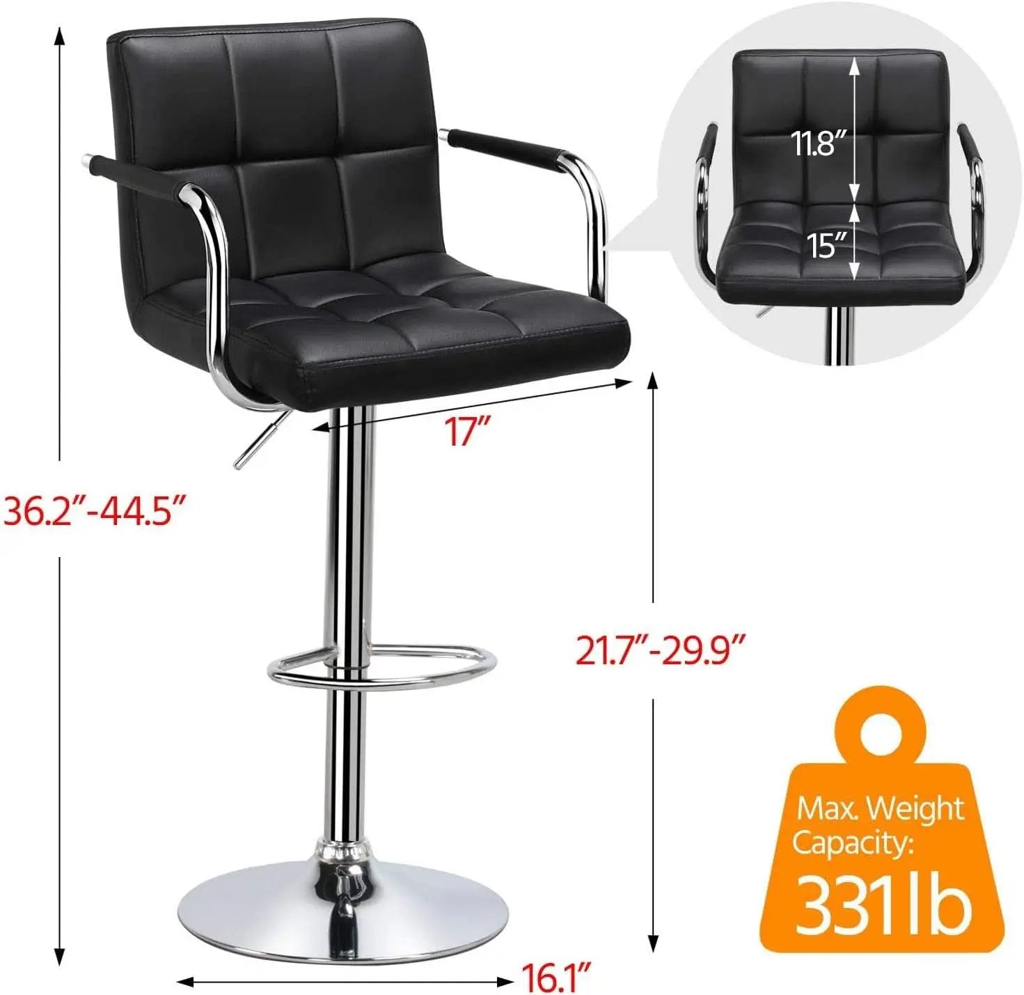 Bar Stools Set Of 2 Adjustable PU Leather Black Swivel from PriceLows™