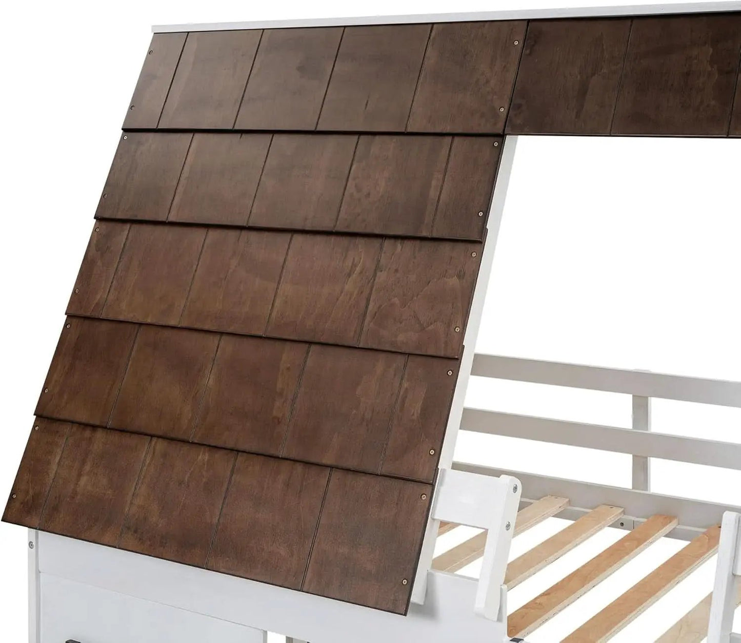 Twin Over Twin House Bunk Bed Frame White Brown With Roof from PriceLows™