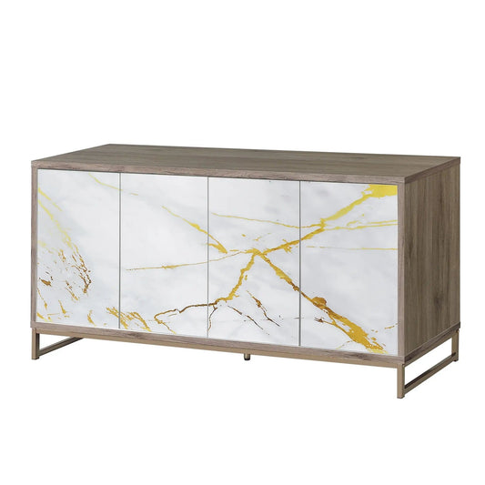 Paavan Console Cabinet Sideboard | 16 x 65 x 30 in | Marble & Veneer | White / ChampagneChampagne