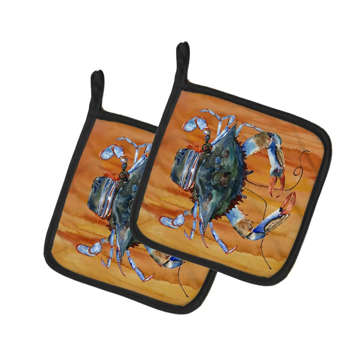 Pot Holder Set of 2 | Heat Resistant Quilted Hot Pads | 7.5 x 7.5 Inch | Male Blue Crab Spicy Hot