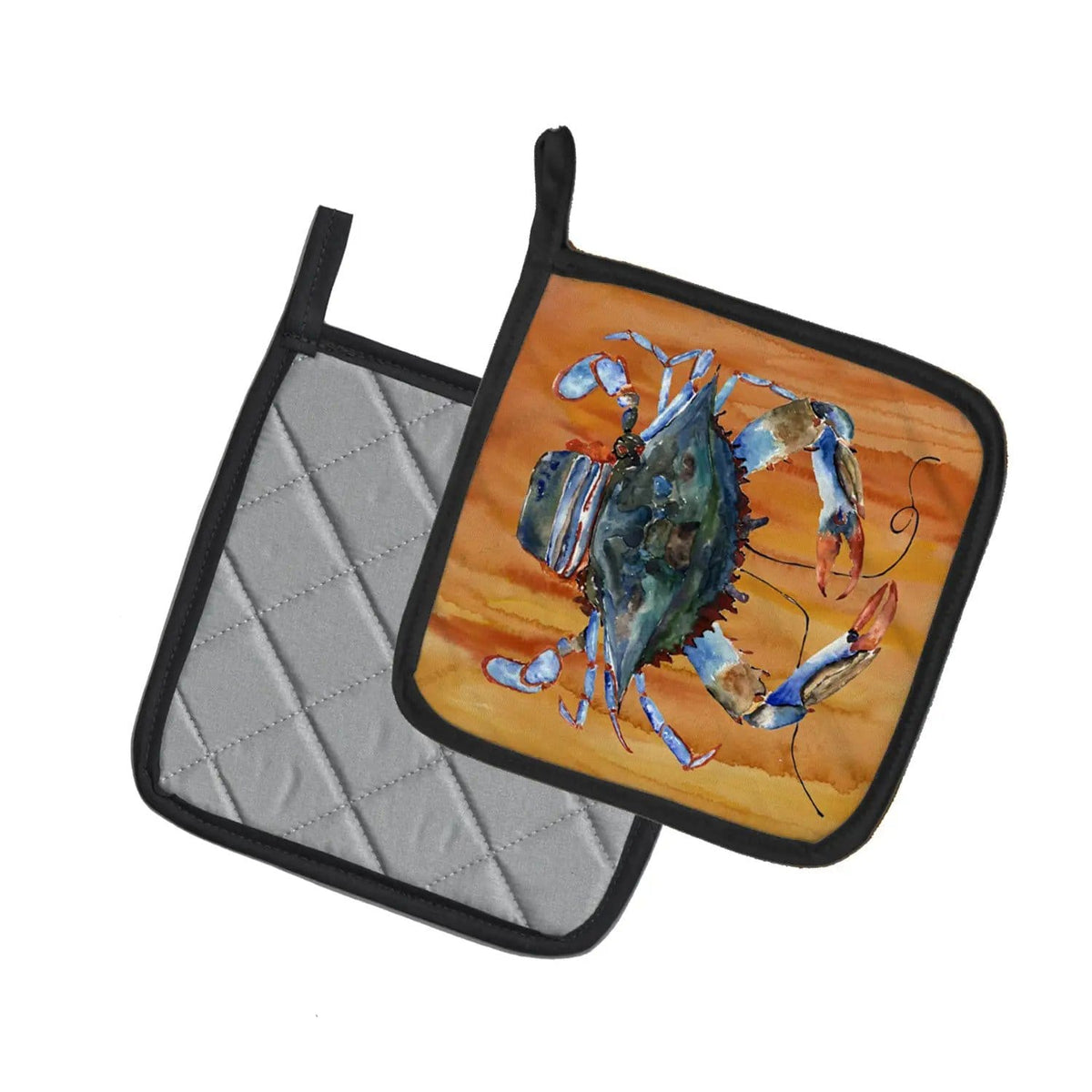 Pot Holder Set of 2 | Heat Resistant Quilted Hot Pads | 7.5 x 7.5 Inch | Male Blue Crab Spicy Hot