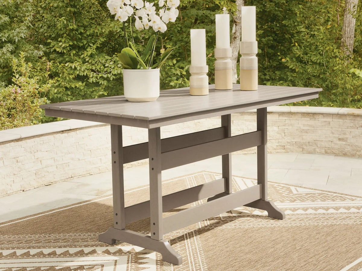 Seacliff Beach Rectangular Counter Height Dining Table With Umbrella Option | 71.88 x 37.38 x 36.75 in | Stainless Steel & Aluminum | Medium Brown