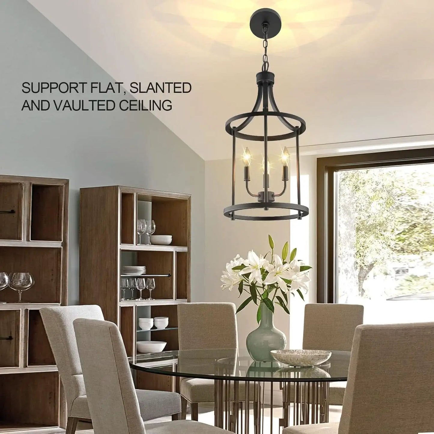 Three Light Matte Black Farmhouse Pendant Chandelier from PriceLows™