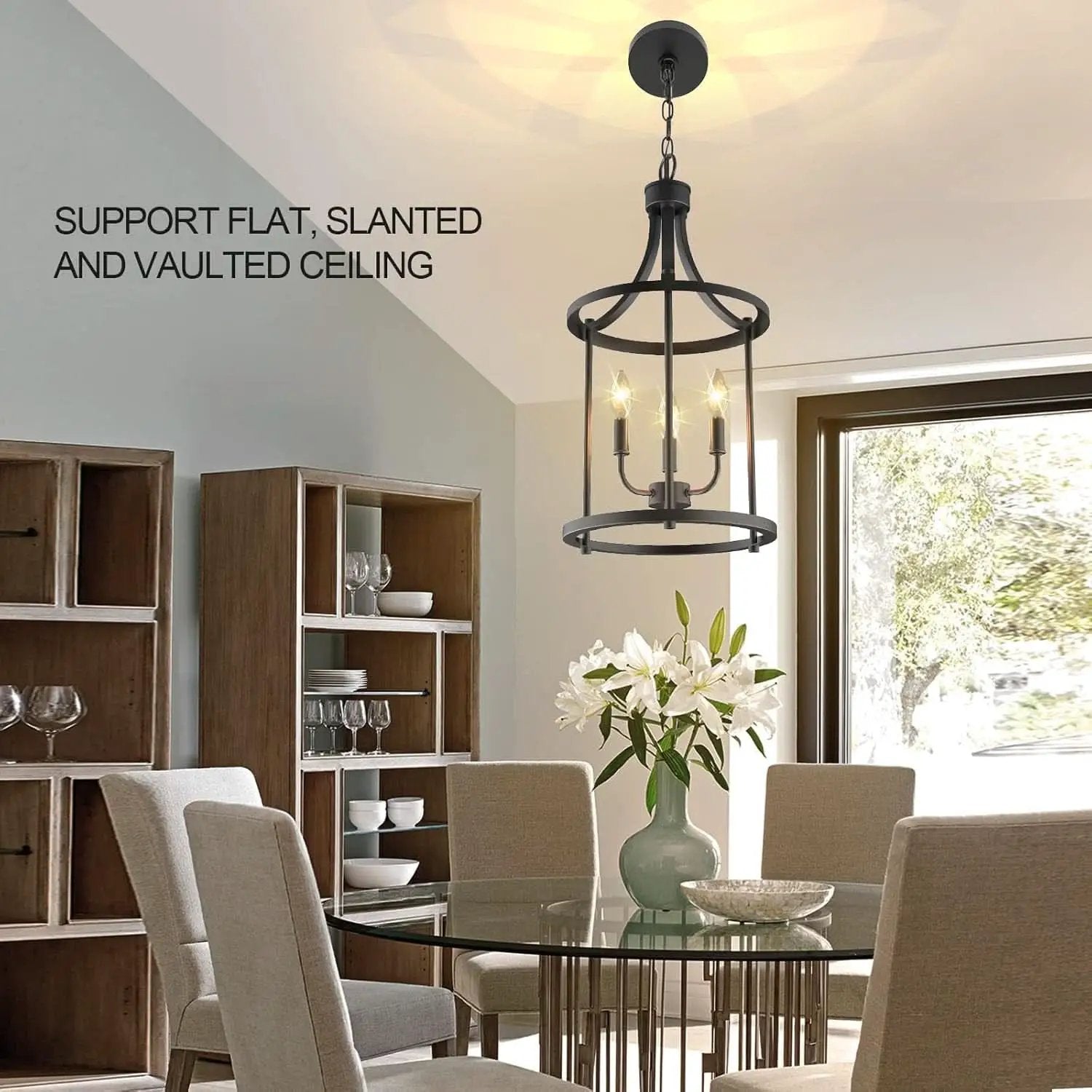 Three Light Matte Black Farmhouse Pendant Chandelier from PriceLows™