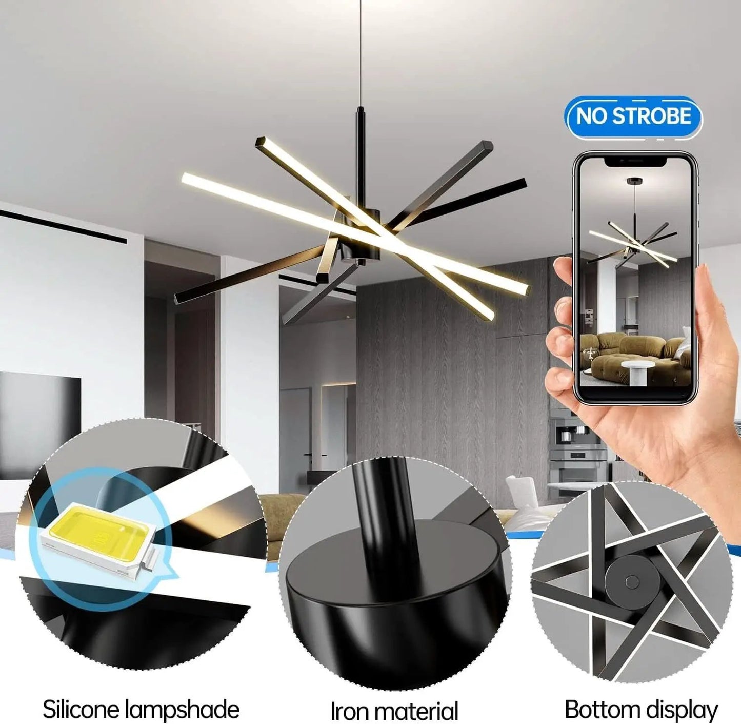 Black 31.5 Inch Modern Sputnik LED Chandelier Lighting from PriceLows™