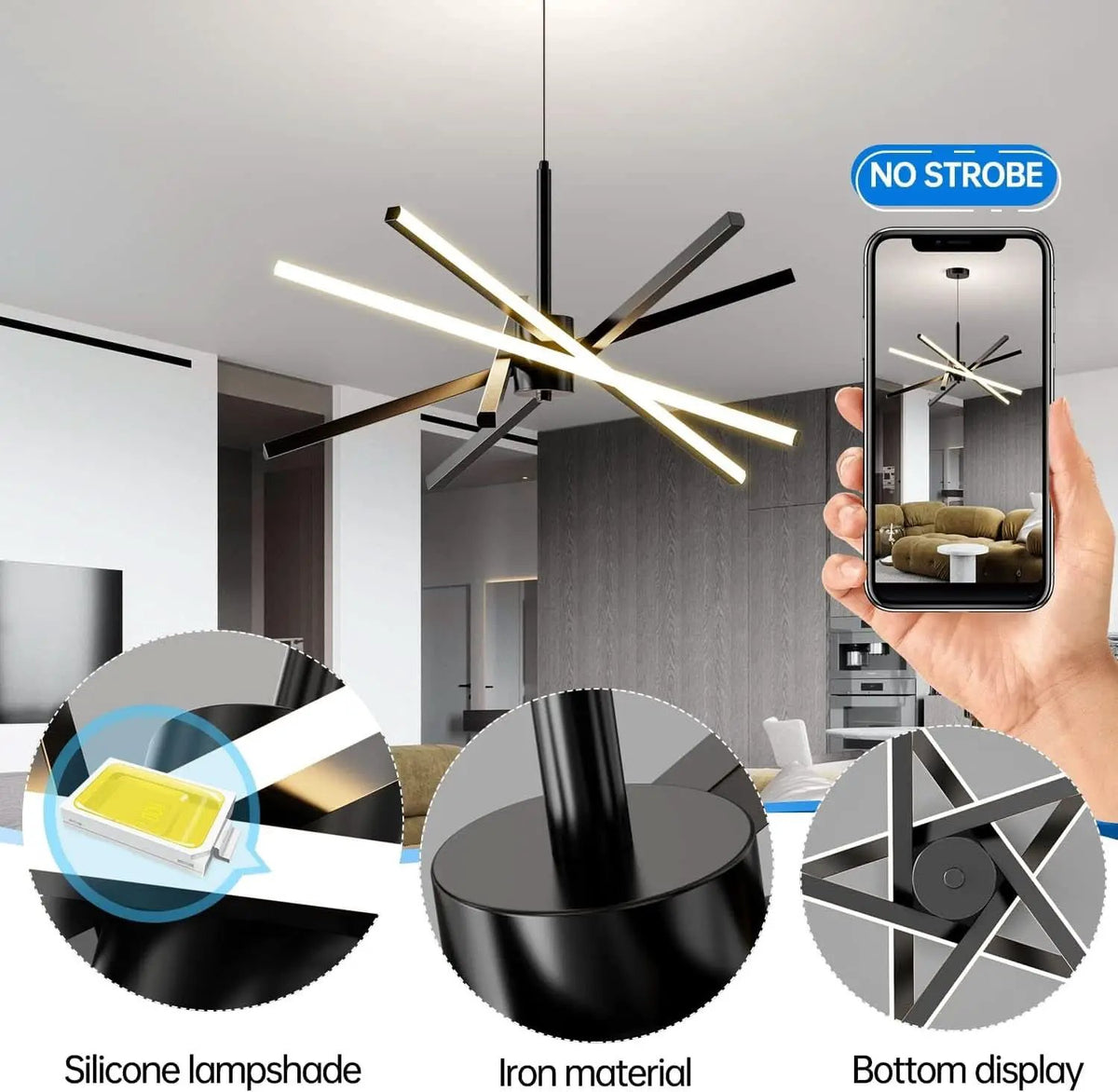 Black 31.5 Inch Modern Sputnik LED Chandelier Lighting