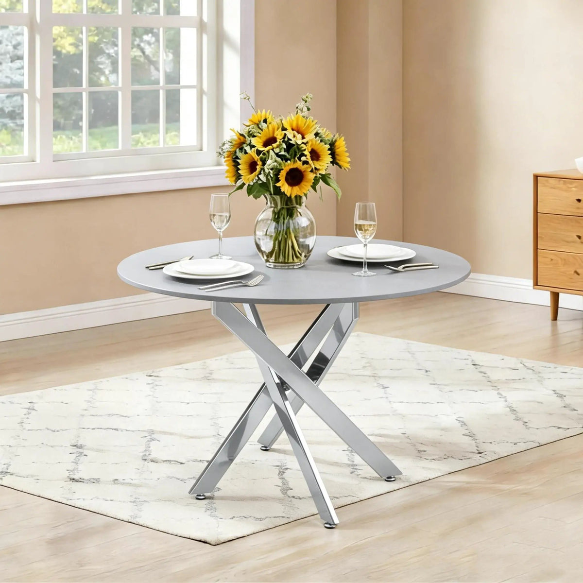 Round Dining Table | Metal Frame | 220 Lb Capacity | Stain Resistant Top