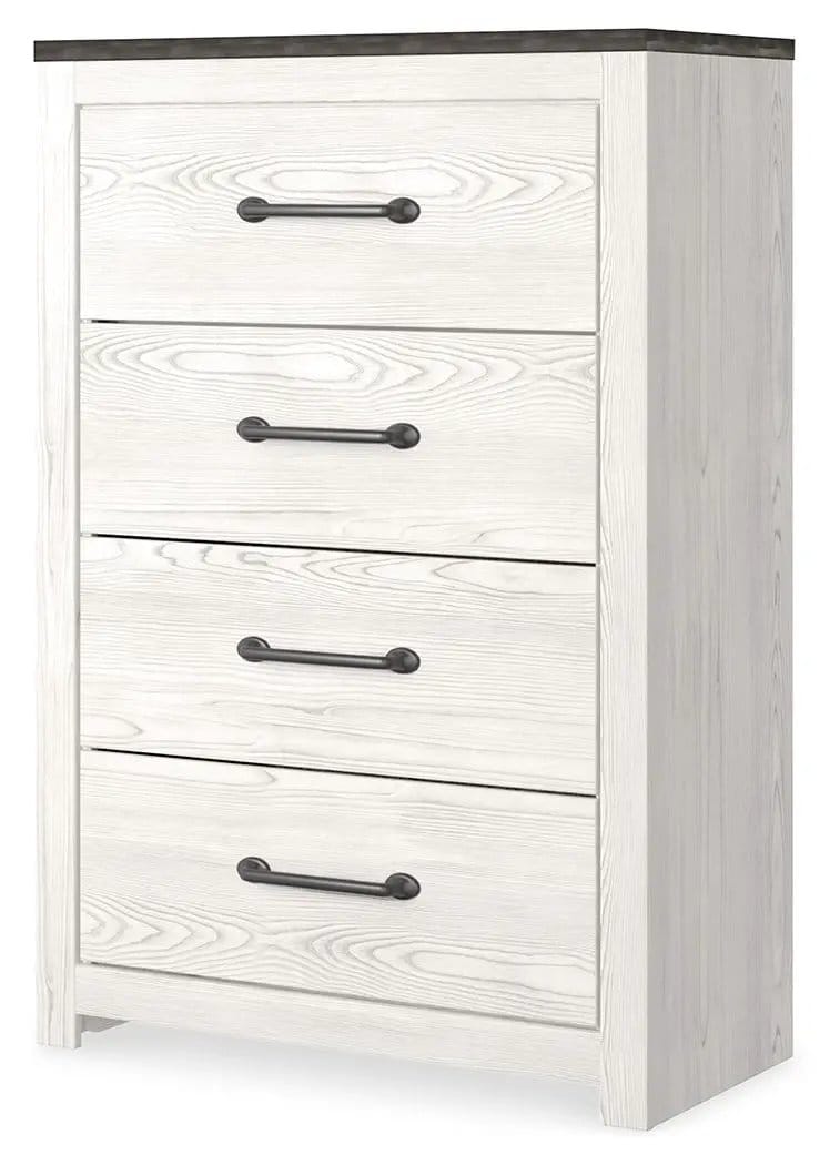 Gerridan Four Drawer Chest | 31.81 x 15.59 x 46.85 in | Engineered Wood & Linen | White / Gray