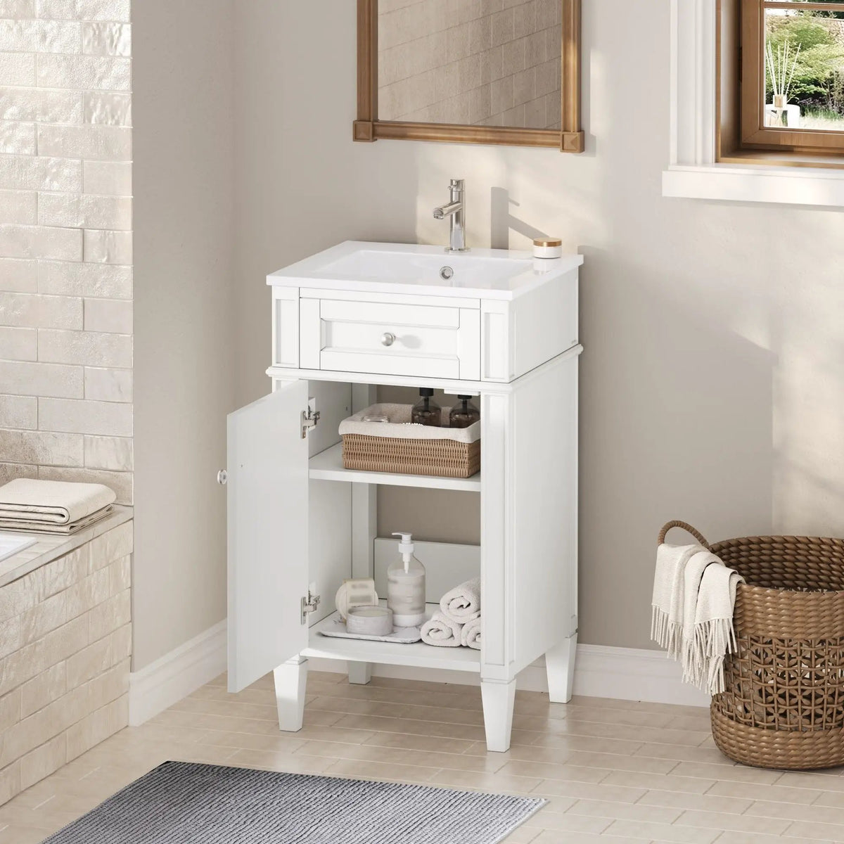 French Style Bathroom Vanity | Rectangular Design | Soft-Closing Door | Adjustable Shelf