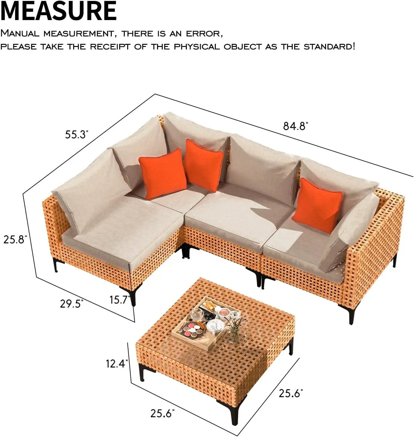 5 Piece Outdoor Patio Set Sectional Sofa Salmon Orange from PriceLows™