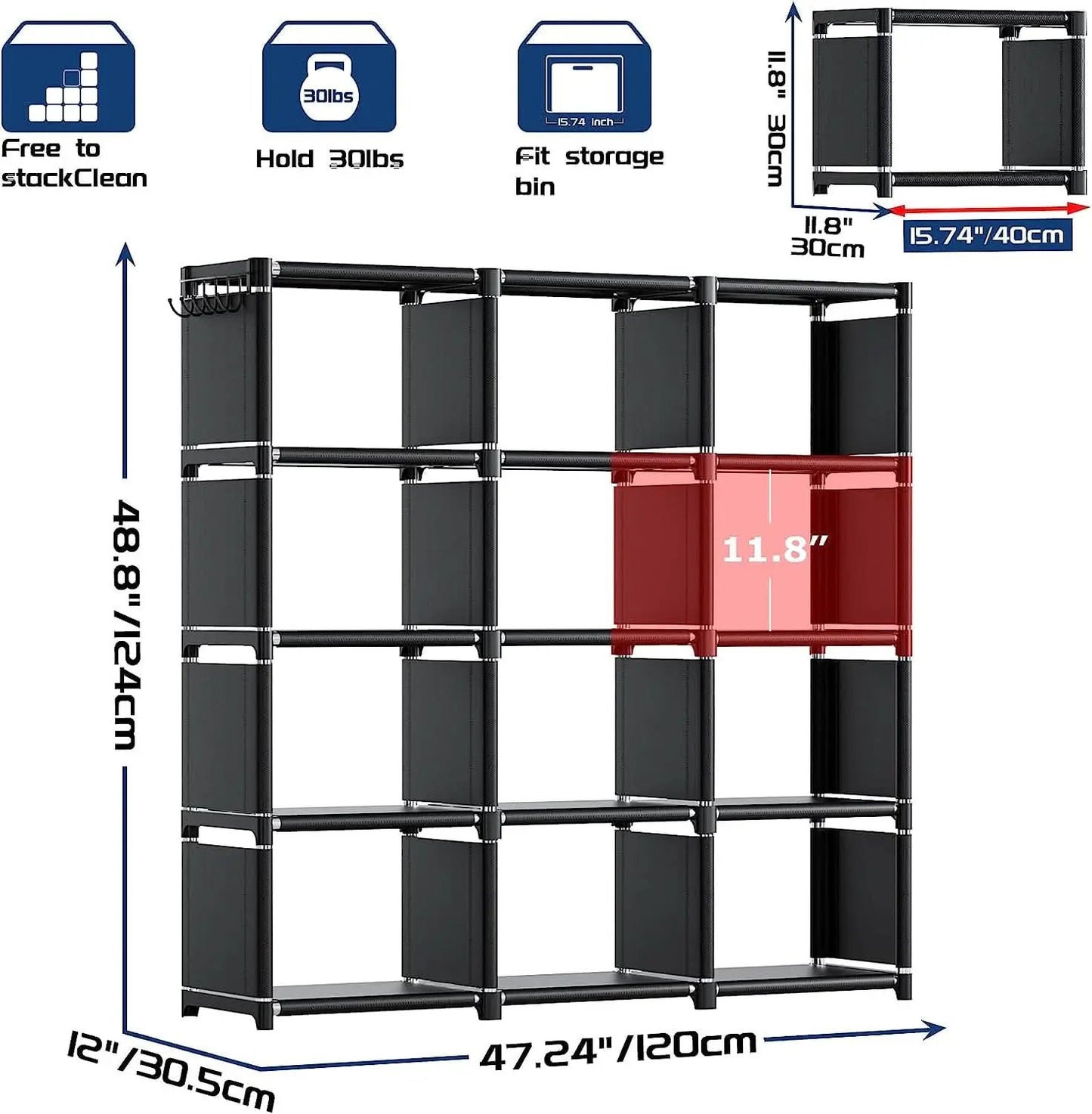 Black Twelve Cube Metal Bookcase System For Home Office from PriceLows™