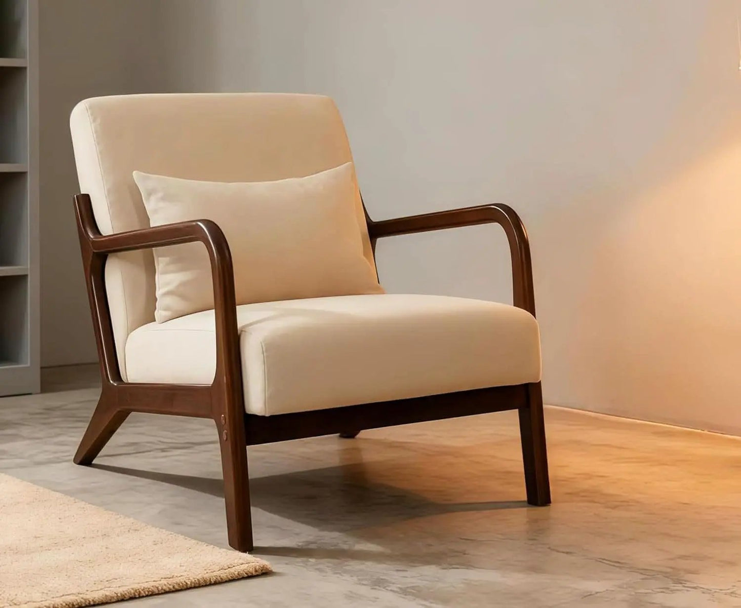 White Linen Upholstered Armchair With Premium Wood from PriceLows™