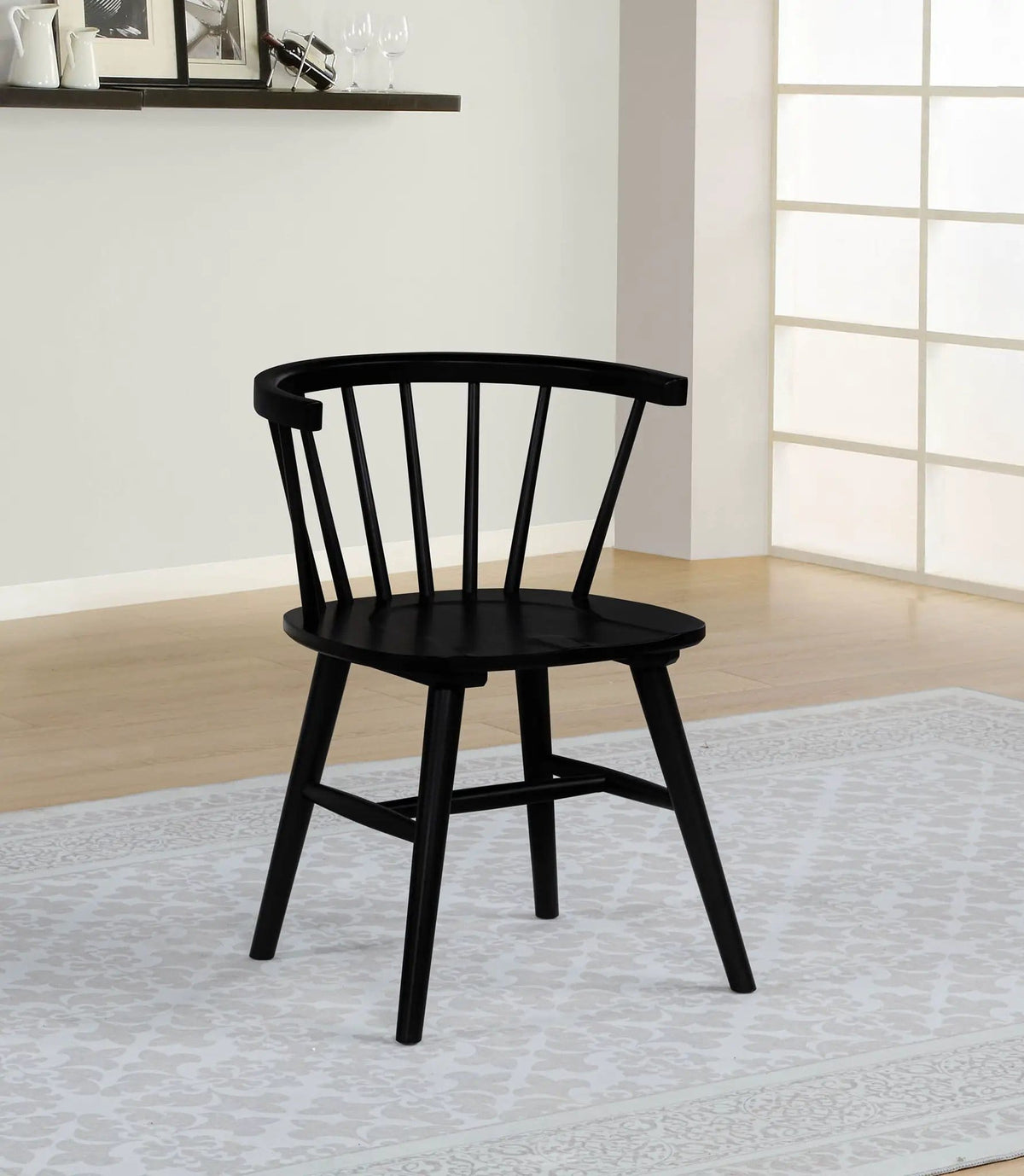 Jeffries Windsor Wood Dining Side Chair Black (Set of 2) | 20.5 x 22.25 x 30 in | Rubberwood & Plywood | Dining Room