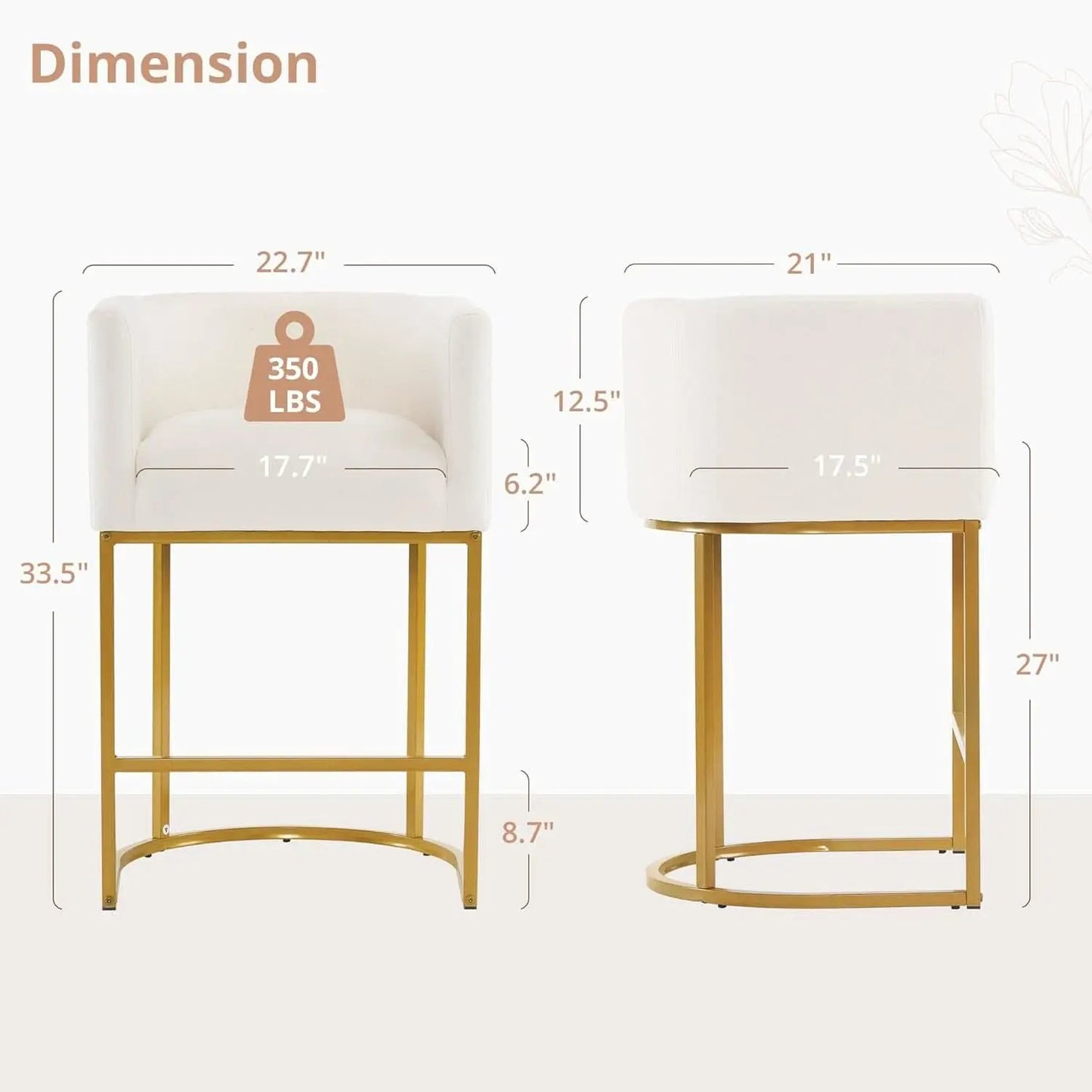 27 Inch Counter Height Bar Stools With Backrest And Arms Gold Metal Frames Beige Linen Upholstery from PriceLows™