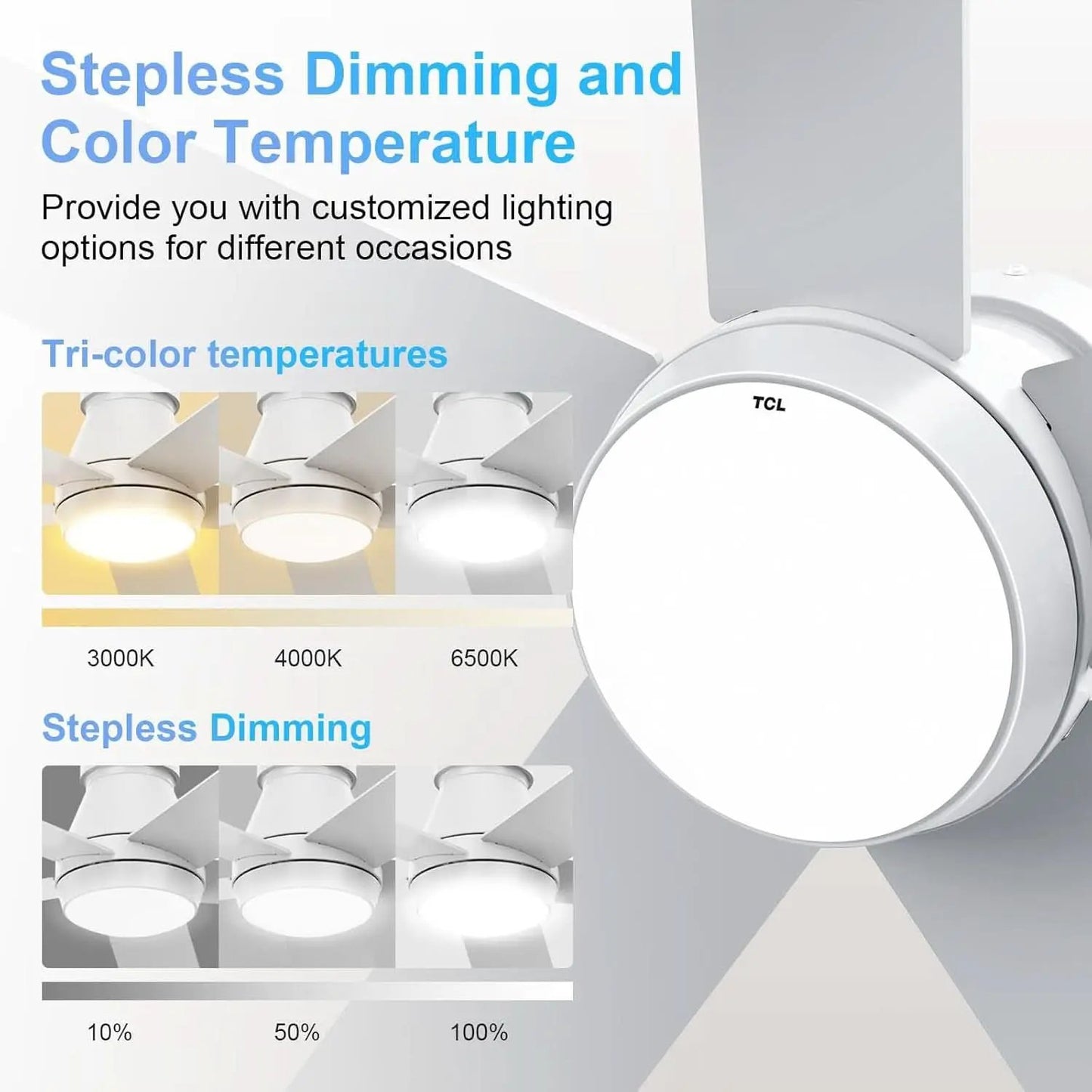 52 Inch White Ceiling Fan With Dimmable LED Lights from PriceLows™