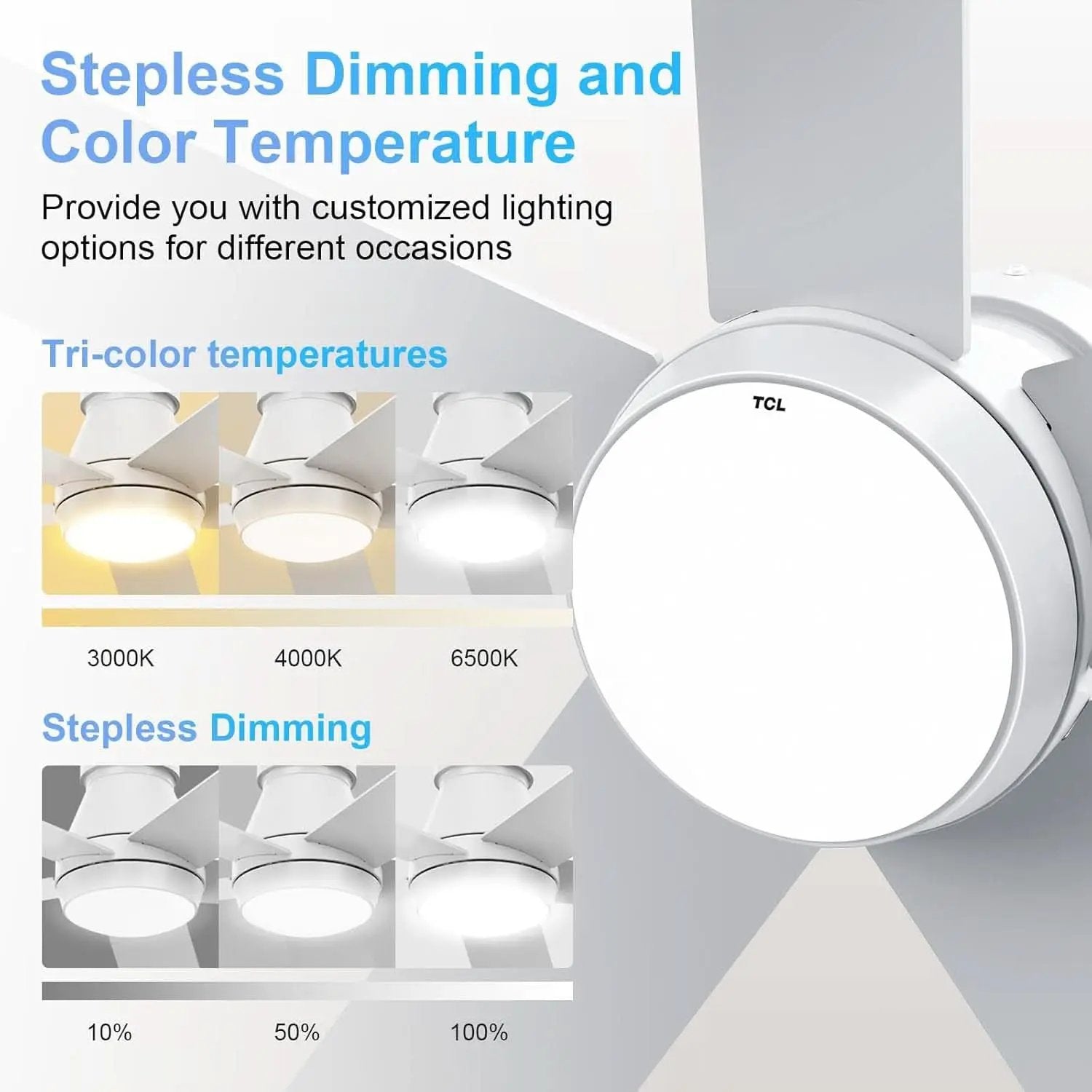 52 Inch White Ceiling Fan With Dimmable LED Lights from PriceLows™