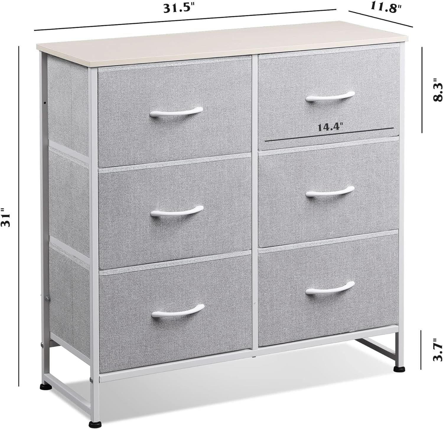 Light Grey Fabric Dresser With 6 Drawers And Fabric Bins from PriceLows™