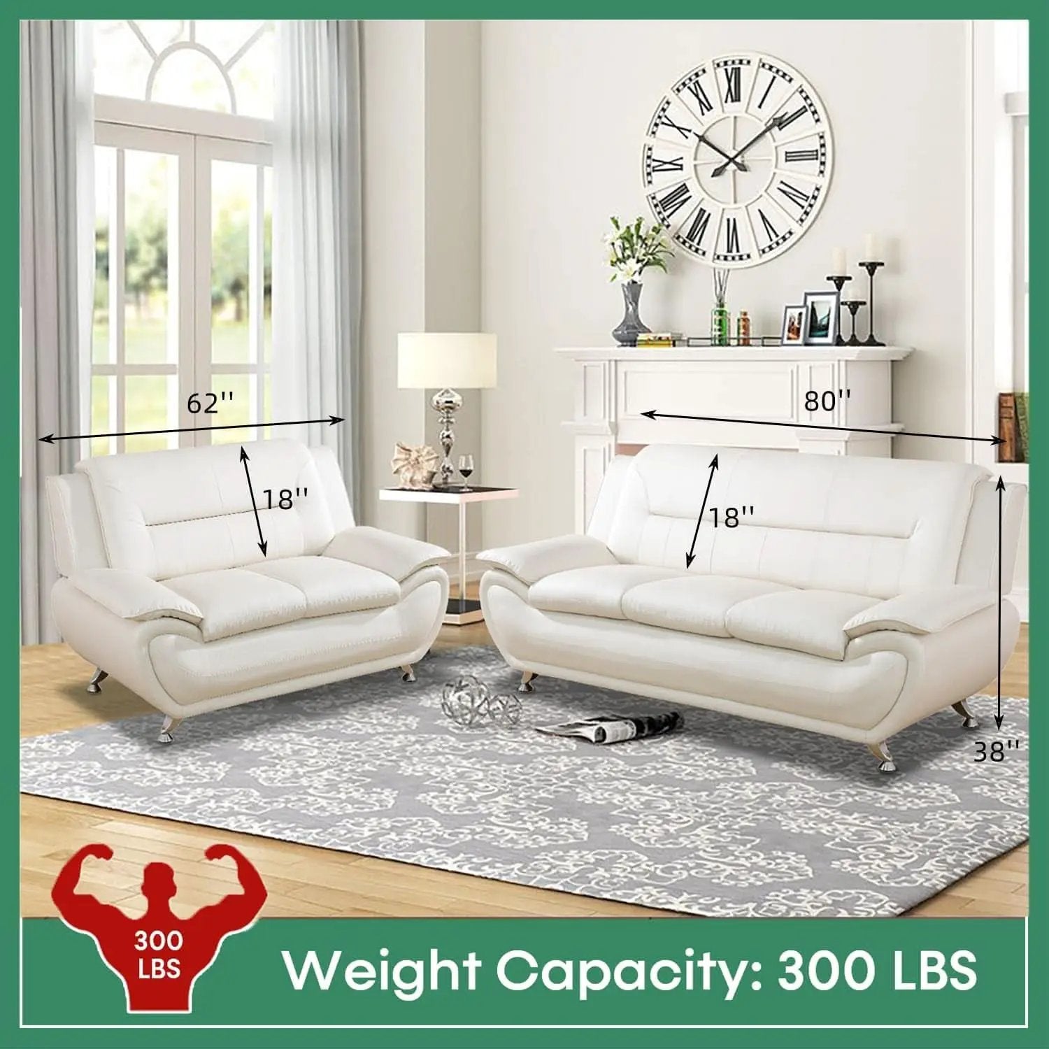 Leather Sofa Set 3 Piece White For Living Room Furniture from PriceLows™