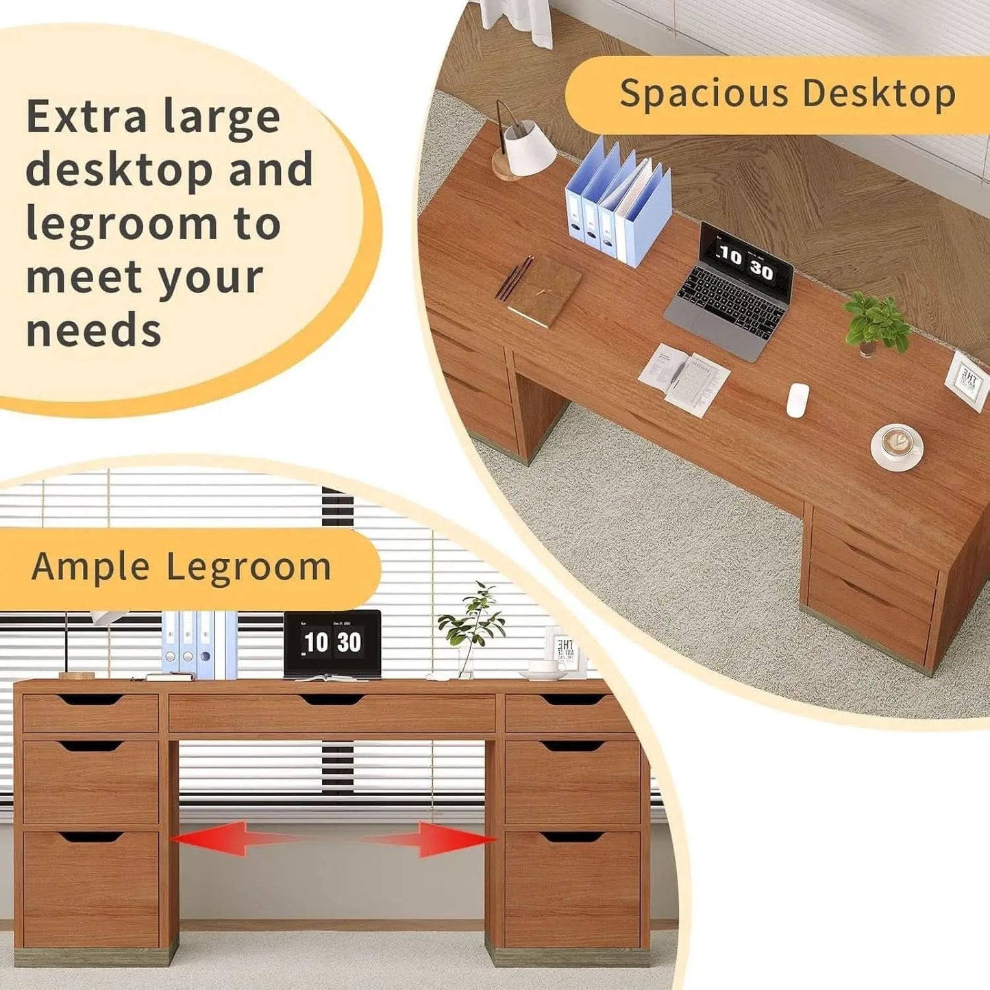 54 Inch Walnut Finish Executive Desk With Seven Drawers from PriceLows™