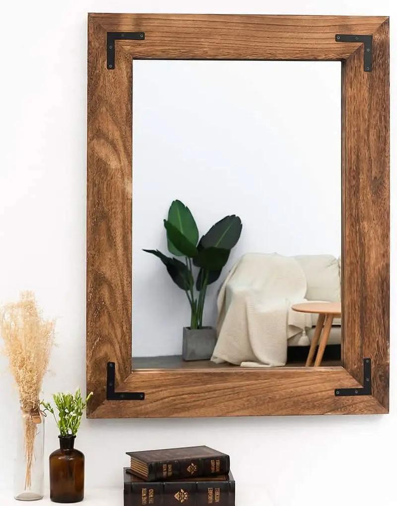 Rustic Wood Framed Wall Mirror 32 Inch Brown Vanity from PriceLows™