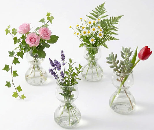 Clear Glass Bud Vases | Hourglass Shape | Propagation Design | Set of 4