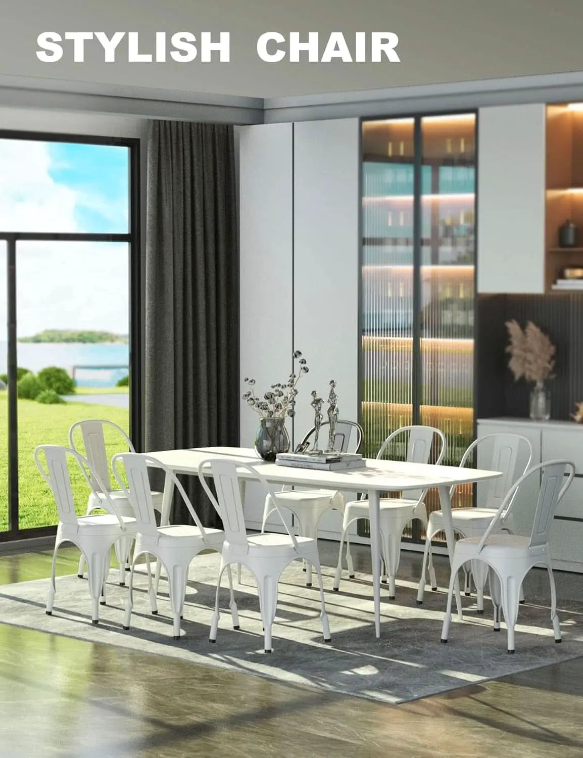 Tolix Style Metal Dining Chair White Stackable Set Of 4 from PriceLows™