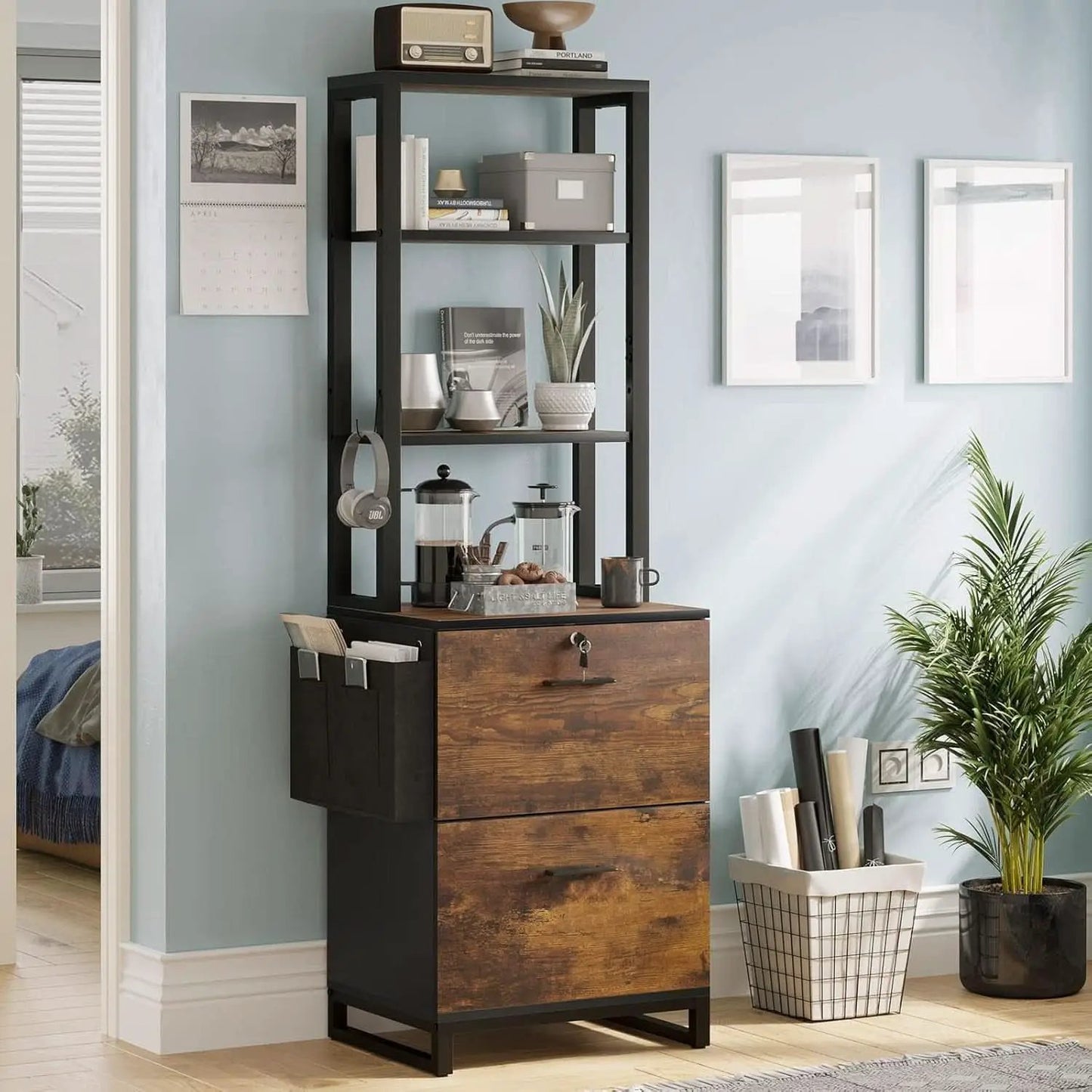 2 Drawer File Cabinet With Lock Rustic Brown For Letter Legal A4 Hanging File Folders Adjustable Shelf from PriceLows™