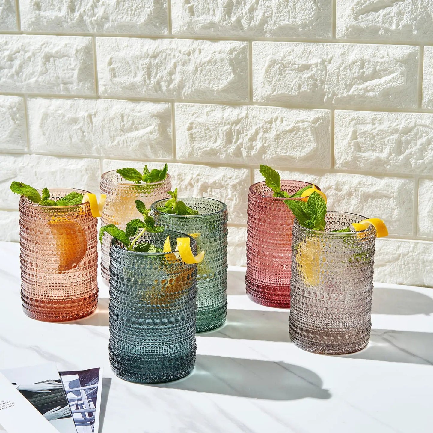 Khen Hobnail Drinking Glasses with Straws | Muted Colors | Set of 6 from PriceLows™