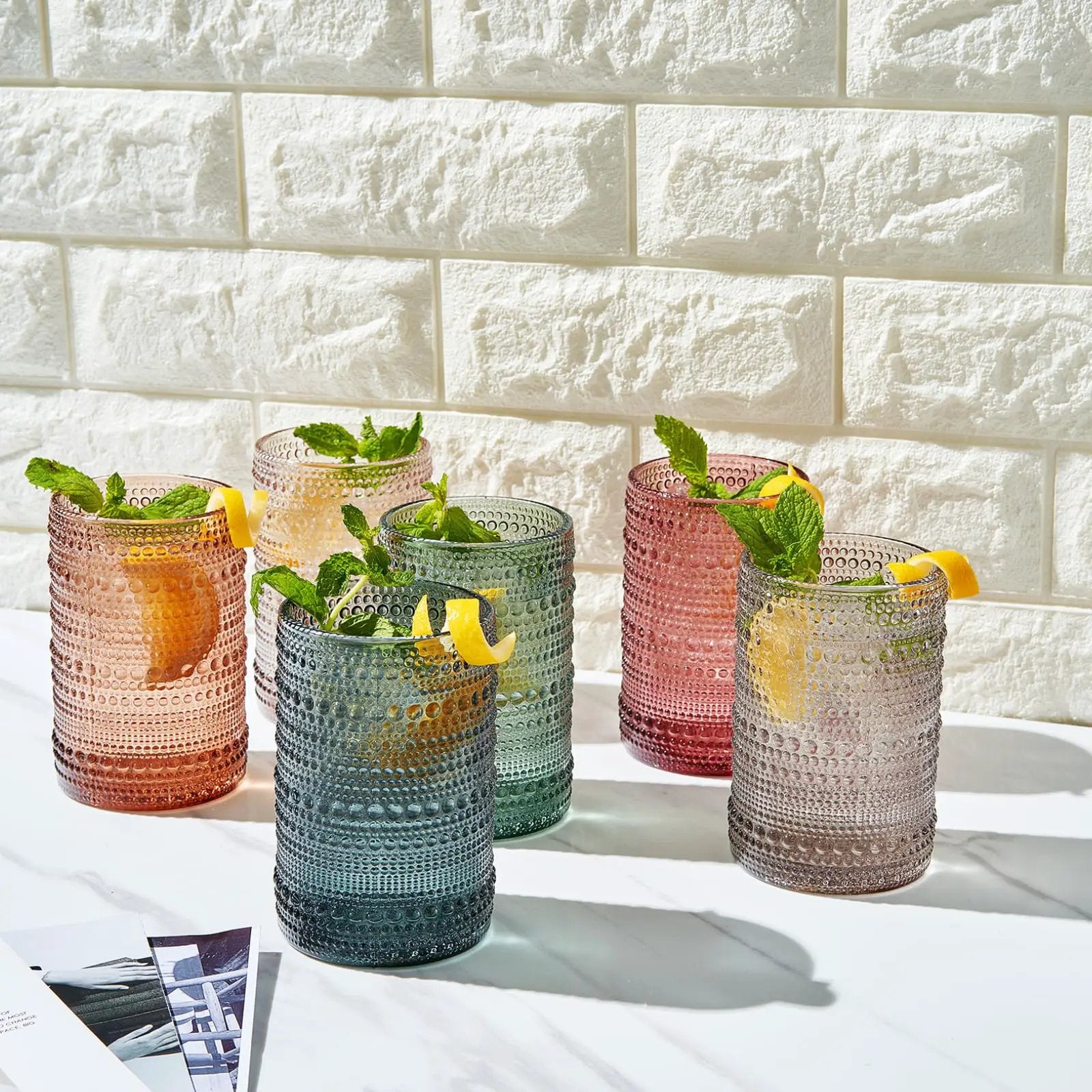 Khen Hobnail Drinking Glasses with Straws | Muted Colors | Set of 6 from PriceLows™