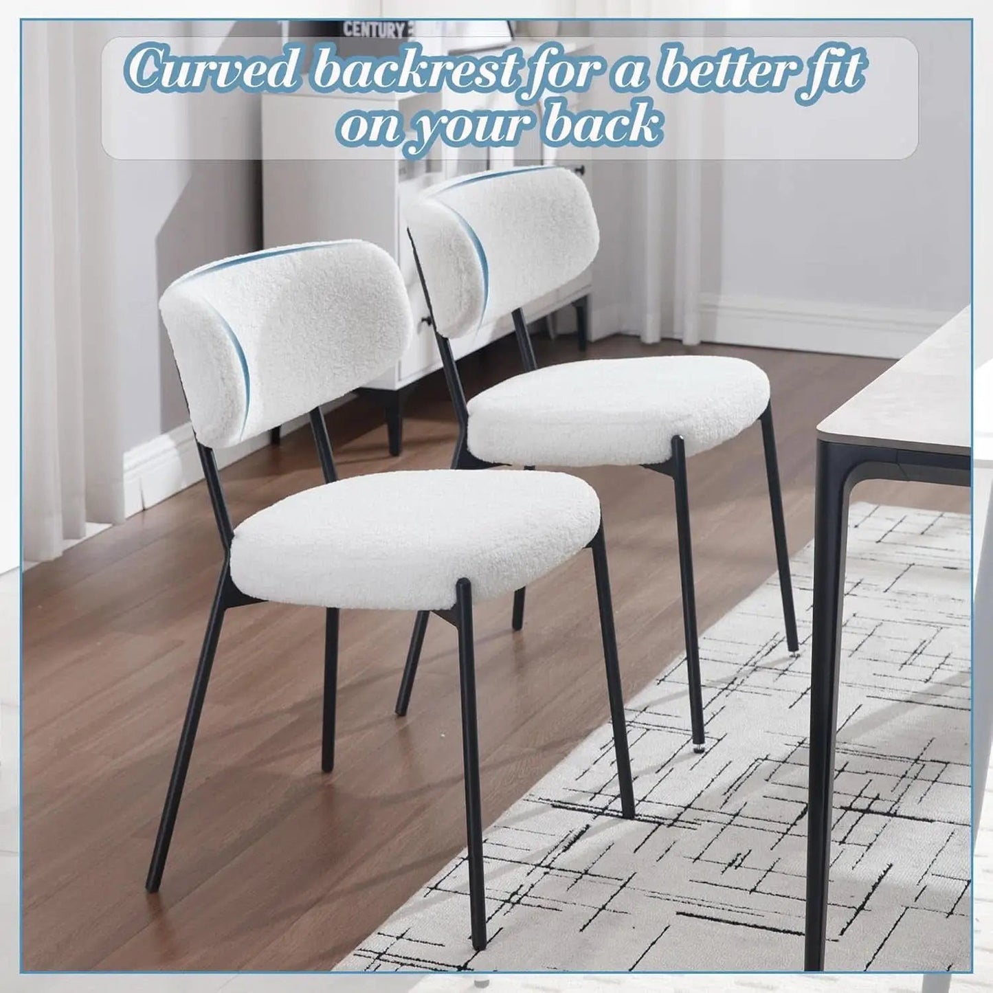 White Boucle Upholstered Dining Chairs Curved Back from PriceLows™