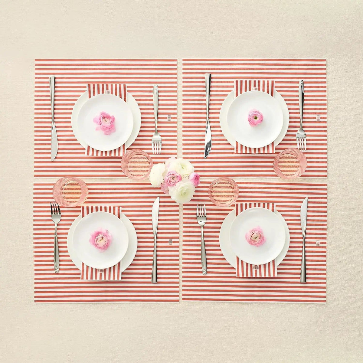 Tonal Striped Disposable Napkin Set in Stripe Red, 50 Pieces | Set of 50 | Placemat | Home Decor