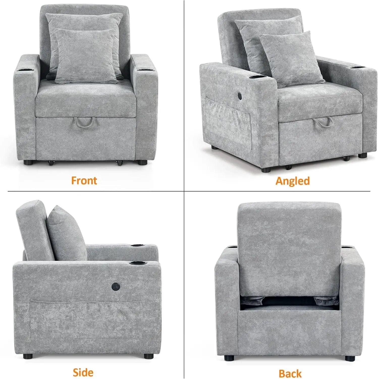 Convertible Sleeper Chair Bed With Linen Upholstery from PriceLows™