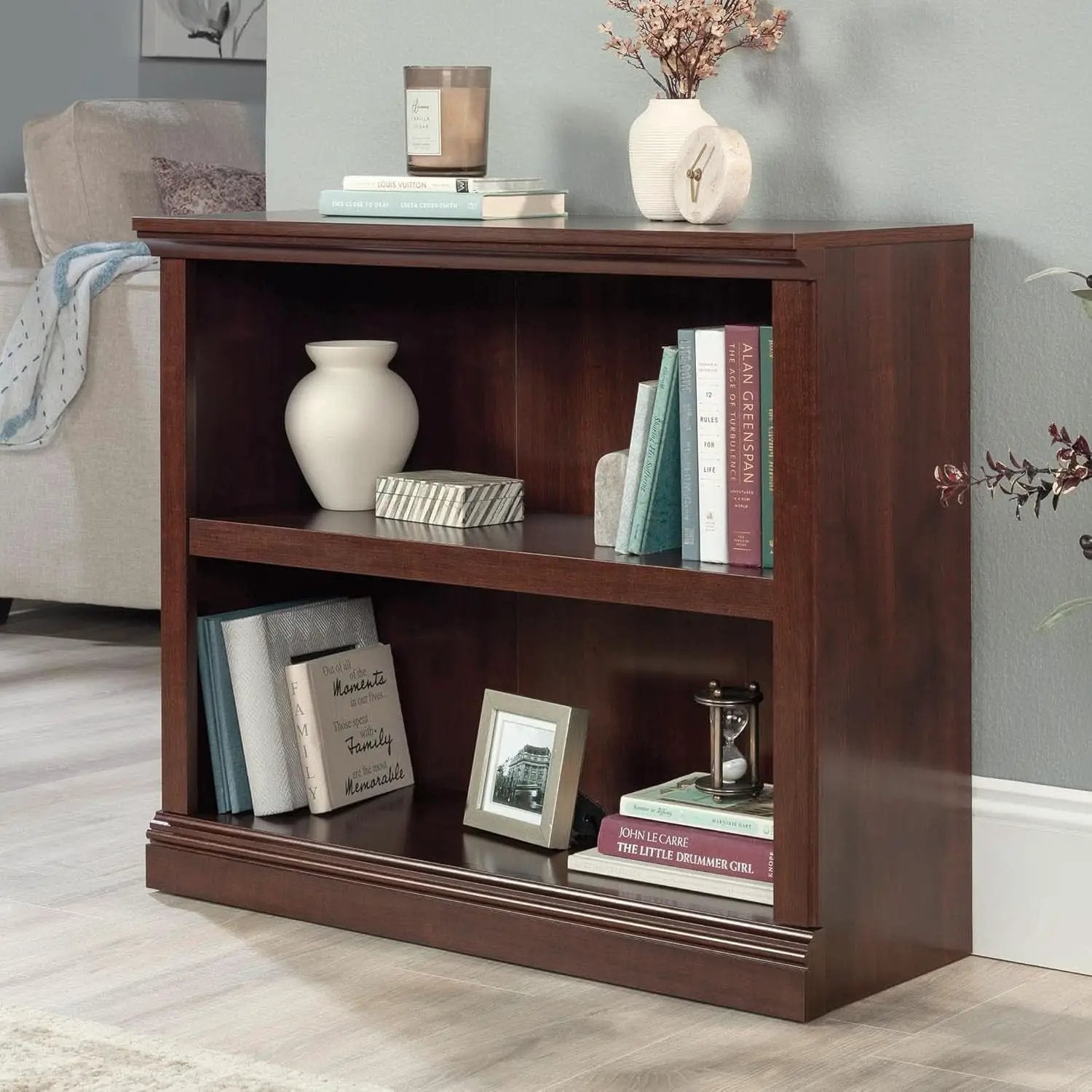 Cherry Finish Bookshelf With Adjustable Shelf, Two Shelf from PriceLows™