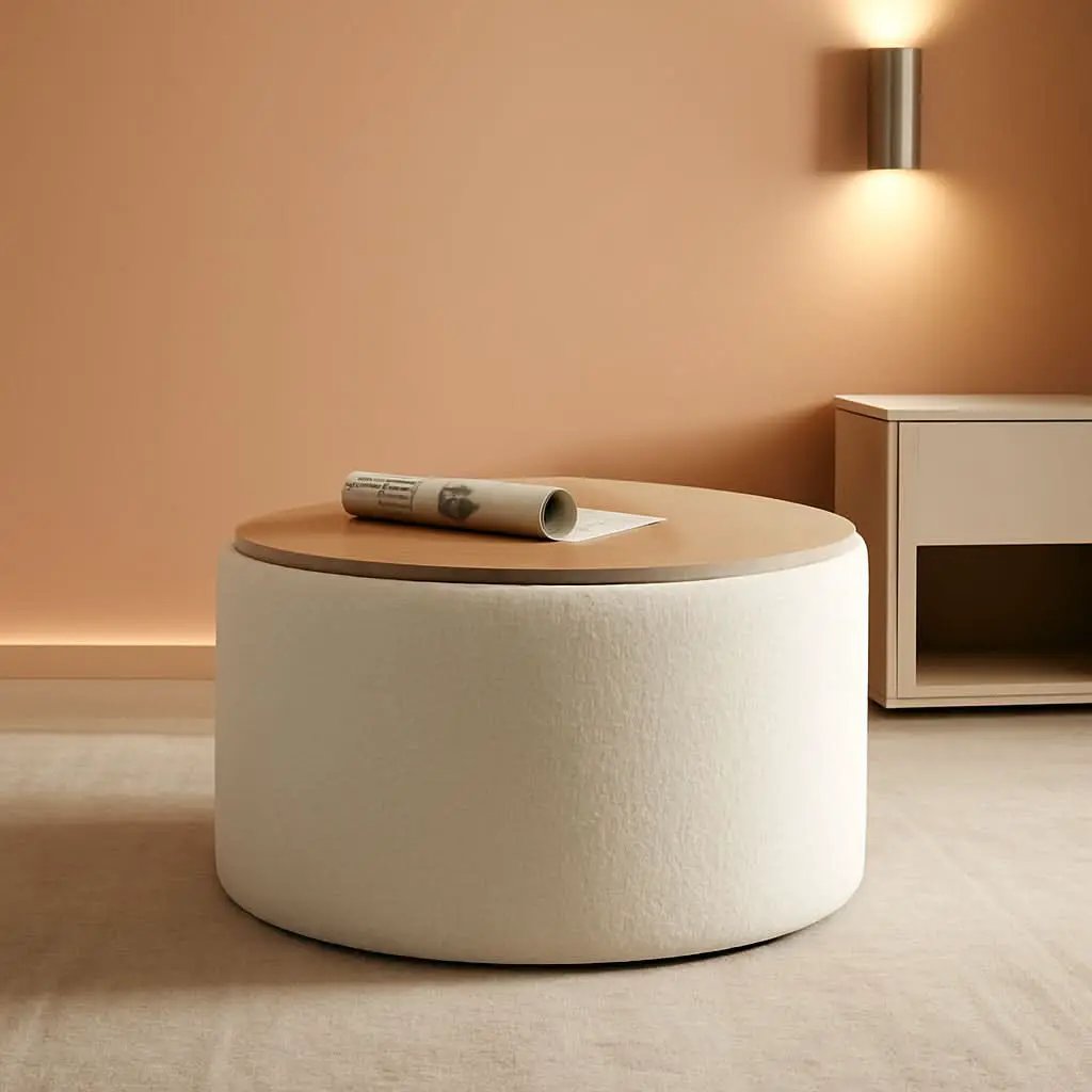 Circular Storage Ottoman With Wooden Lid Upholstered from PriceLows™