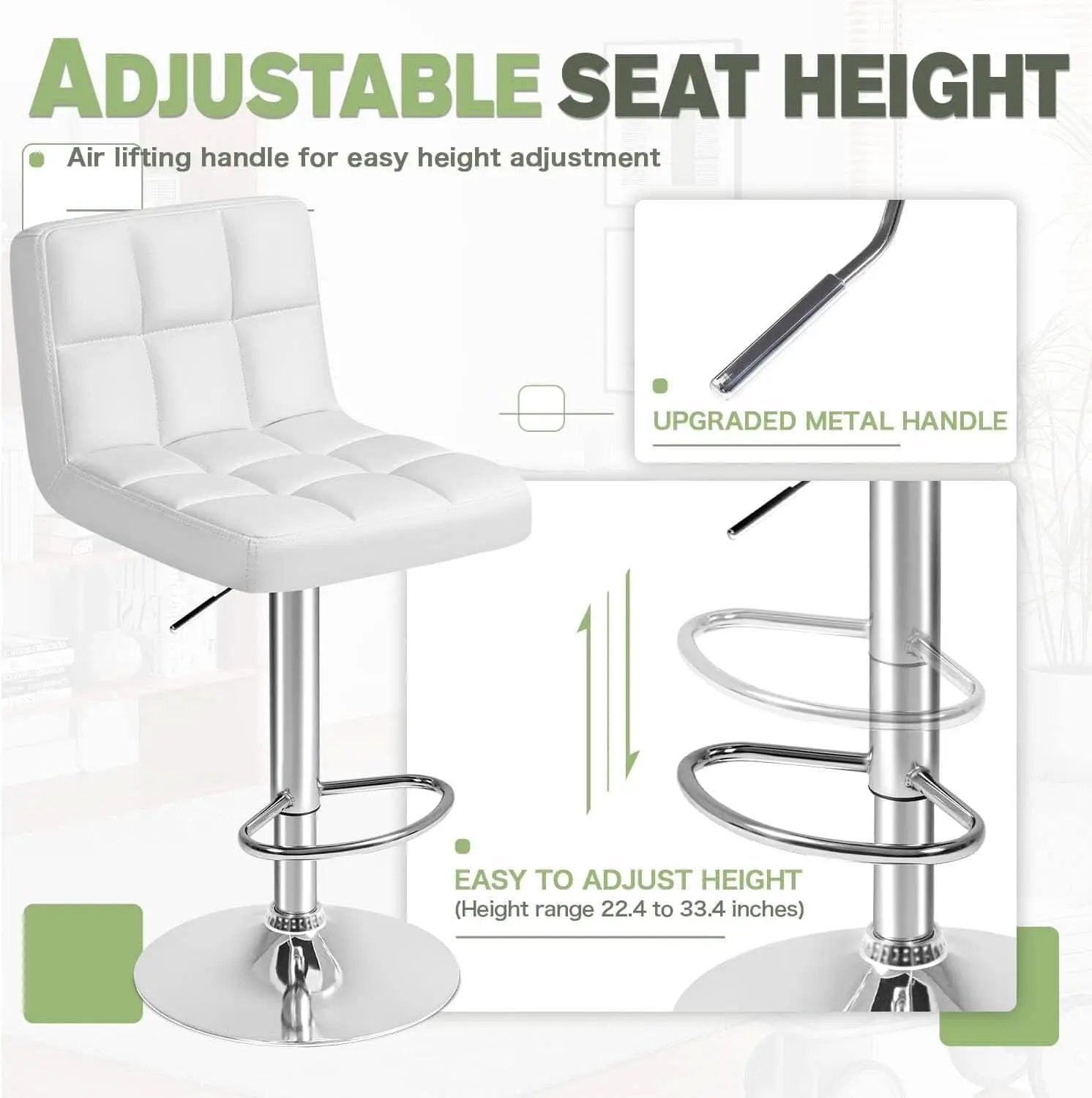 White PU Leather Swivel Bar Stool Set Of 2 Adjustable Height from PriceLows™