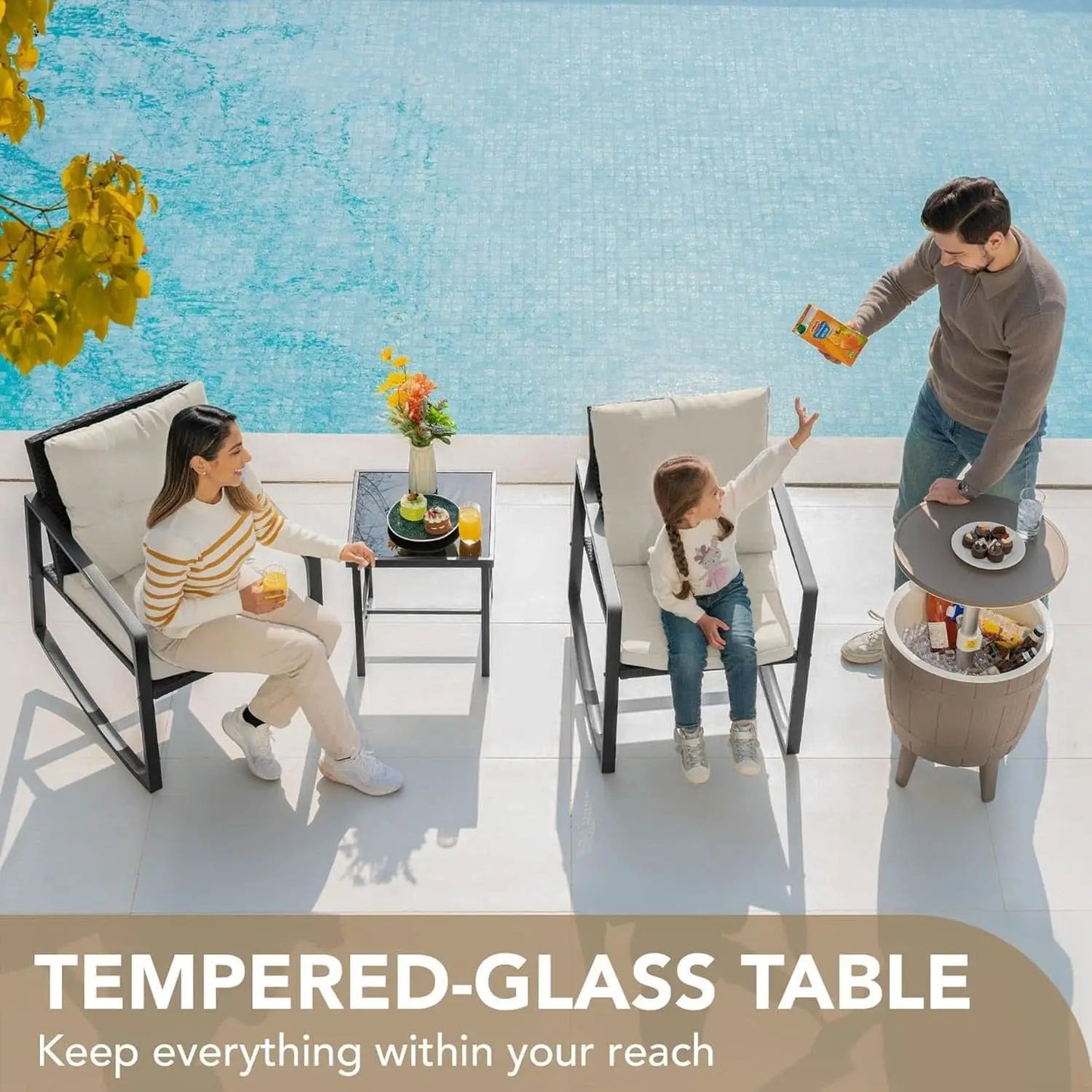 Beige 3 Piece Rocking Patio Bistro Set With Tempered Glass Coffee Table For Outdoor Furniture from PriceLows™