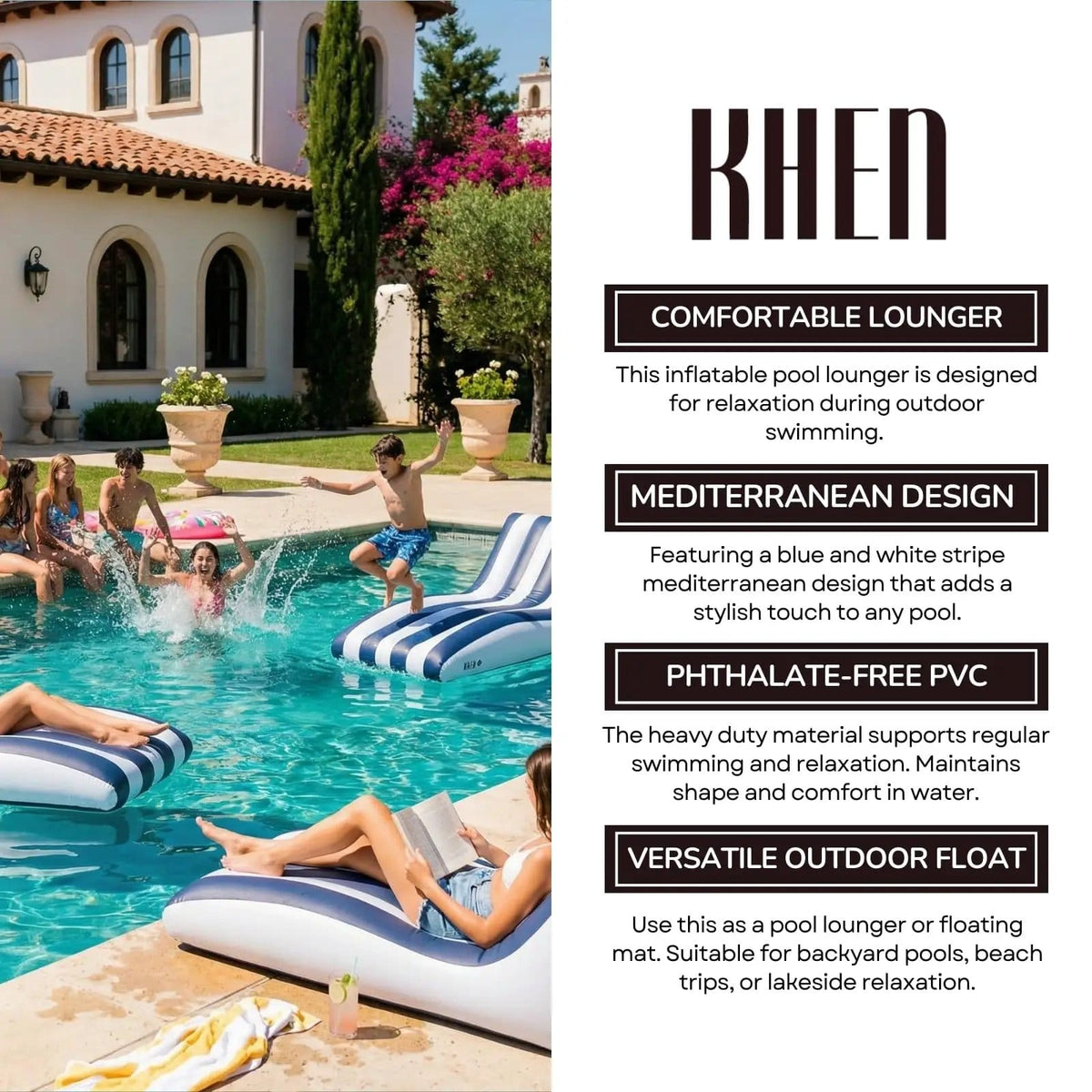 Mediterranean Stripe Pool Lounger | Home Decor | Gift Ready