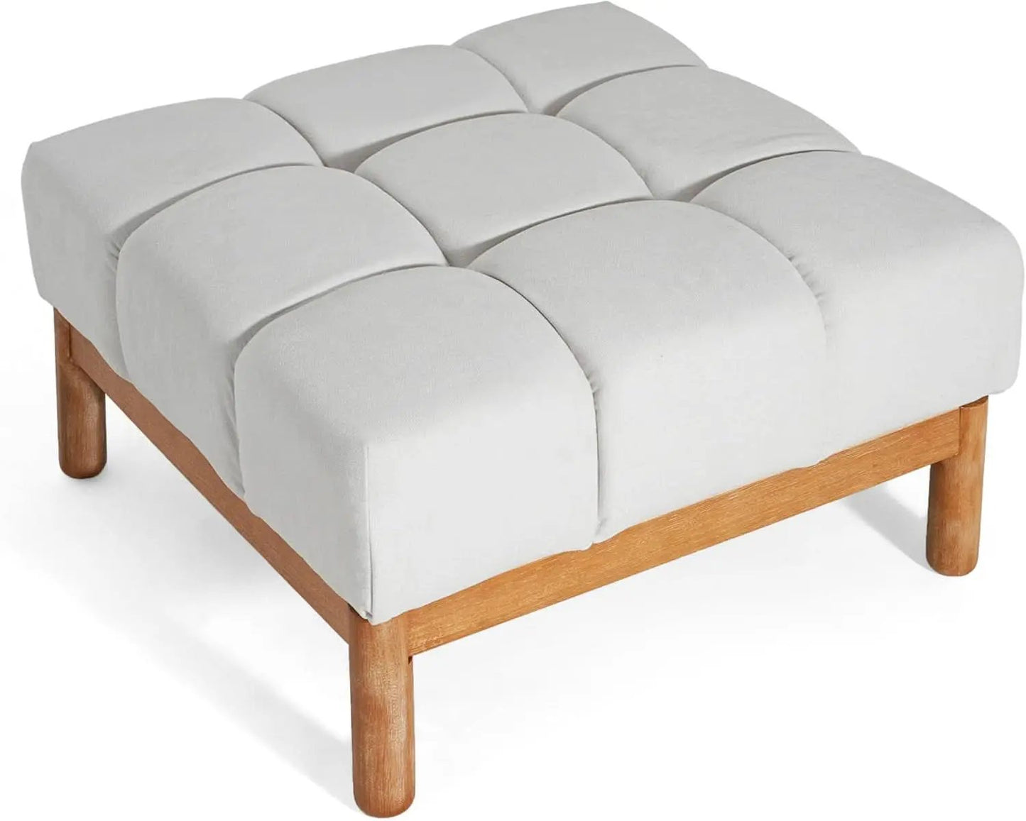 Square White Upholstered Ottoman Featuring Dense Foam from PriceLows™
