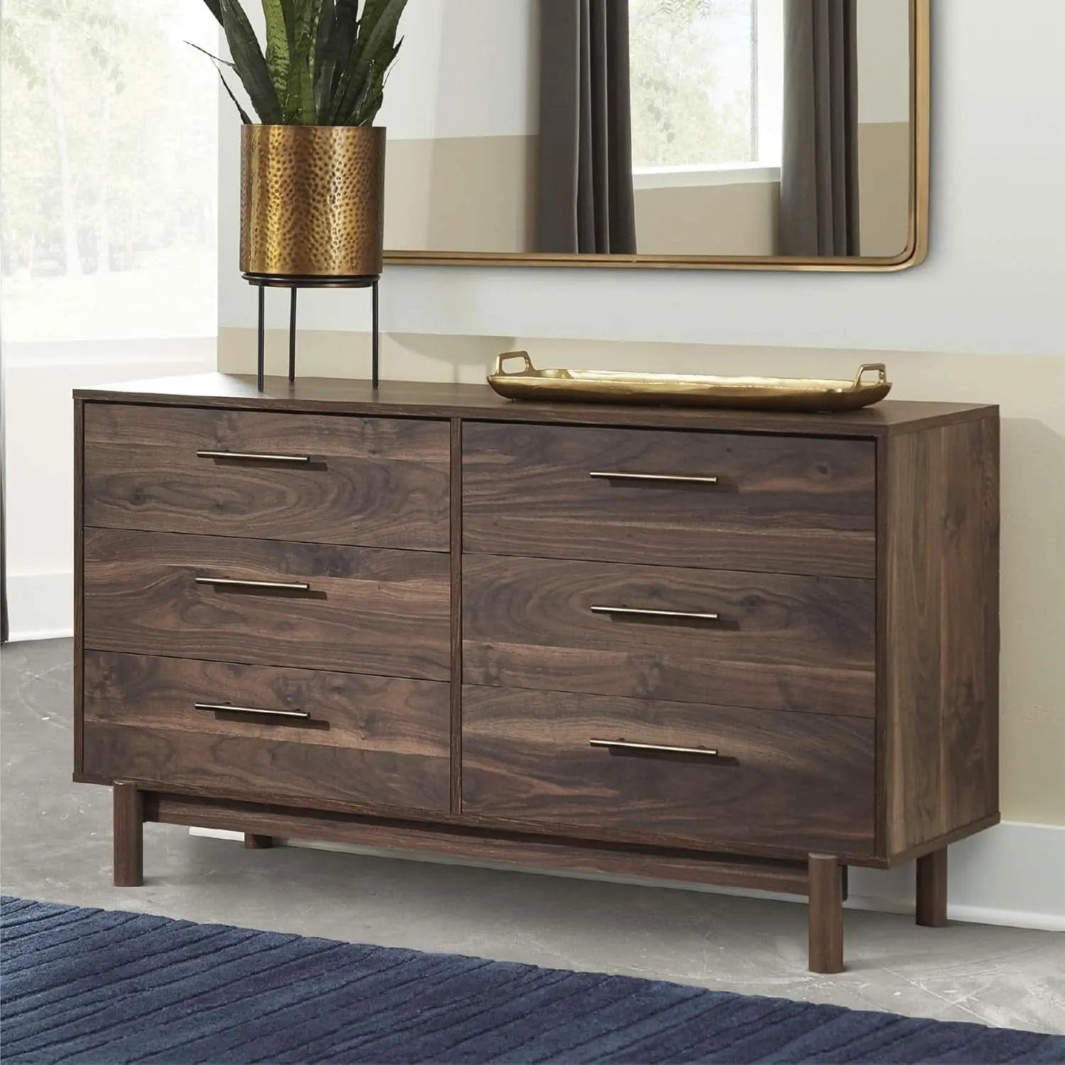 Calverson Six Drawer Dresser Dark Brown Goldtone Pulls from PriceLows™