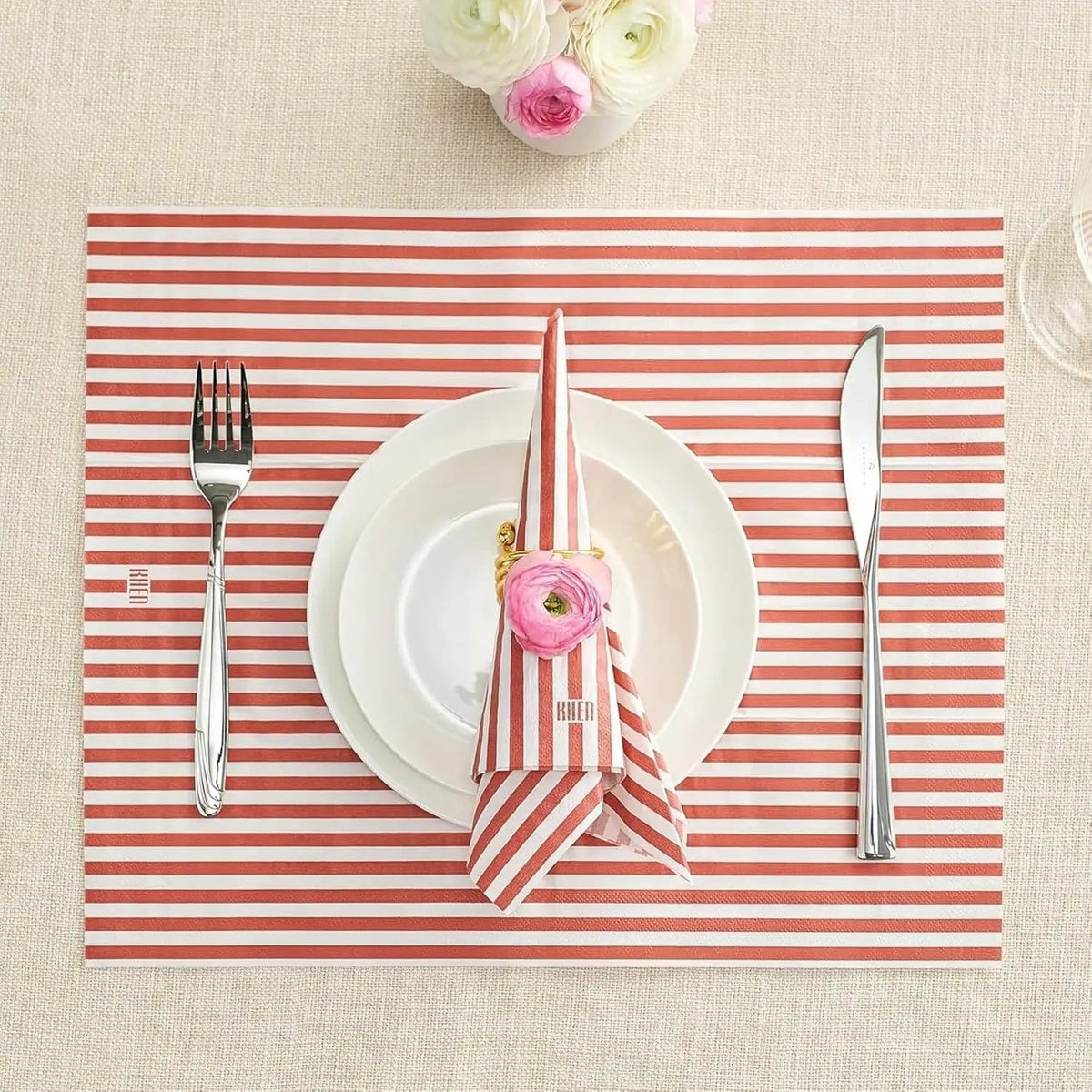 Tonal Striped Disposable Napkin Set in Stripe Red, 50 Pieces | Set of 50 | Placemat | Home Decor