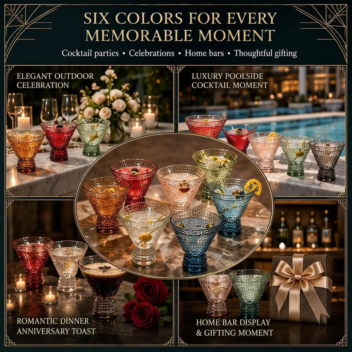 Tonal Hobnail Martini Cocktail Glassware | 8 oz | Set of 6 | Entertaining