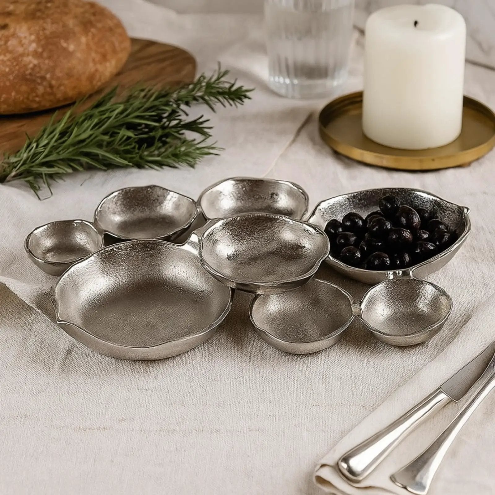 Cluster Decorative Bowls, Bright Silver Brass - Decoration, Snack Tray Bowl from PriceLows™