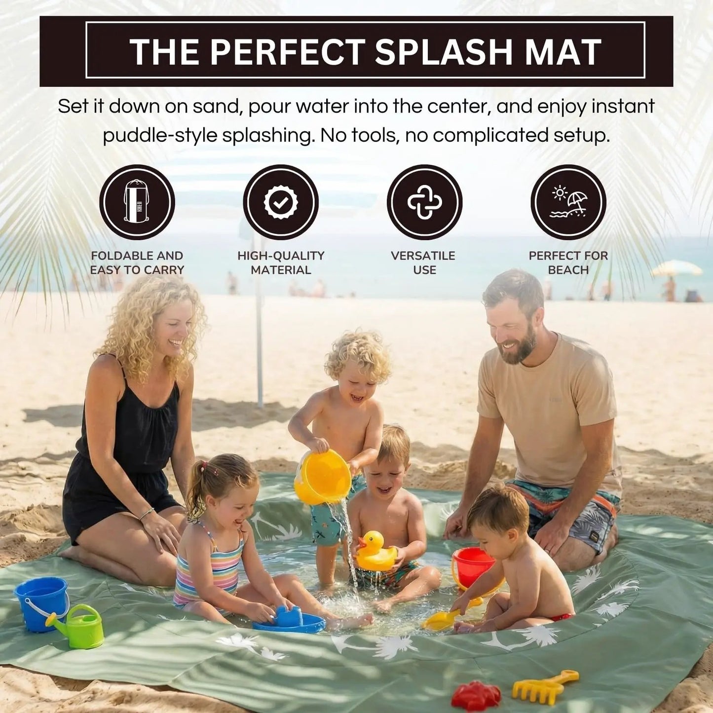 Baby Beach Splash Mat Green, 1 Piece, 78.74 x in Waterproof Polyester Portable Foldable from PriceLows™