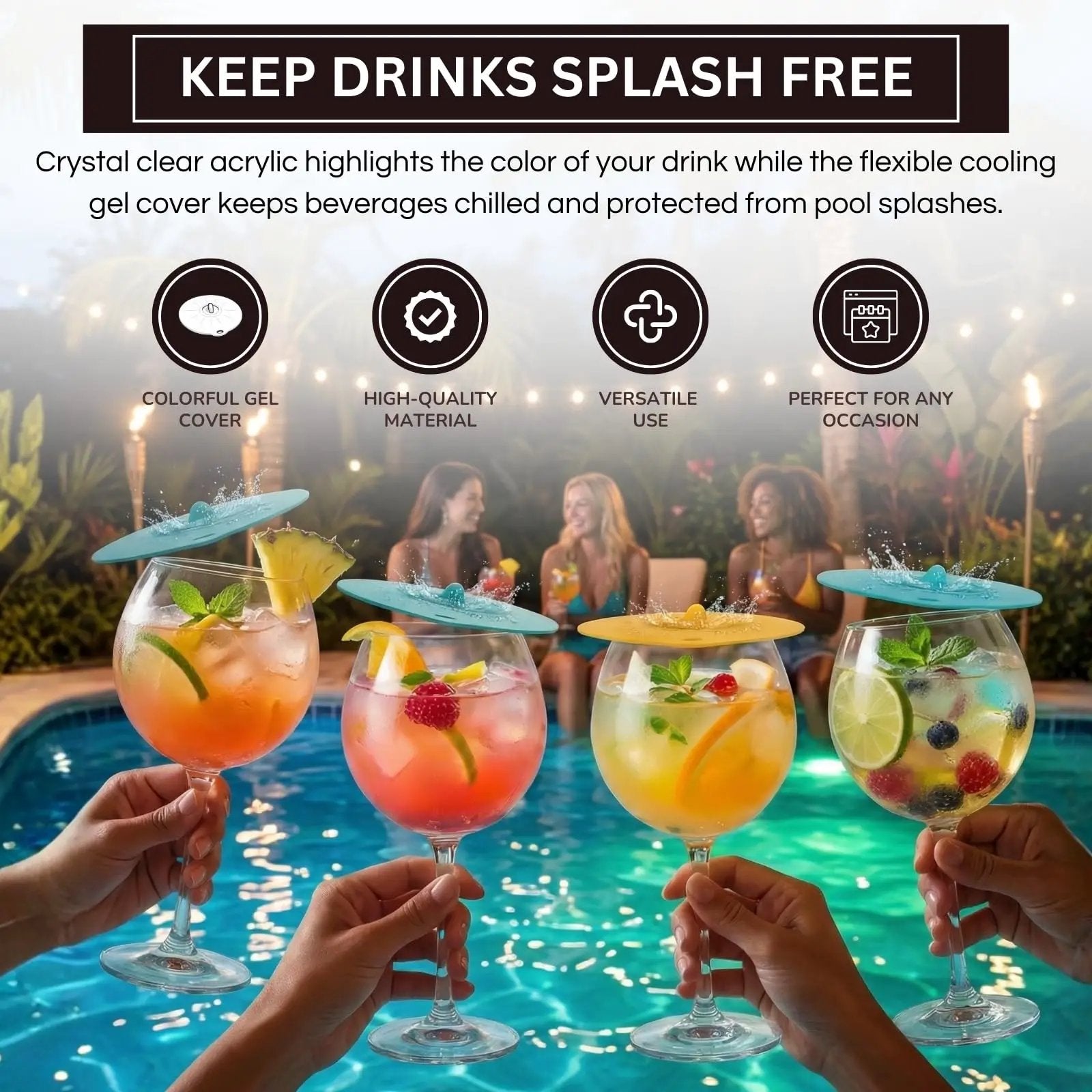 Floating Wine Glasses for Pool with Lids (Set of 4) – 21oz from PriceLows™