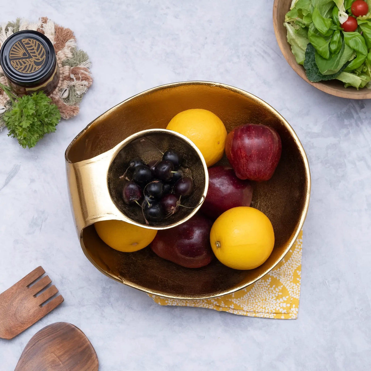Chip and Dip Serving Bowl Gold Brass Tiered Snack, Candy & Salad Bowl | Brass | Serving Platter | Home Decor