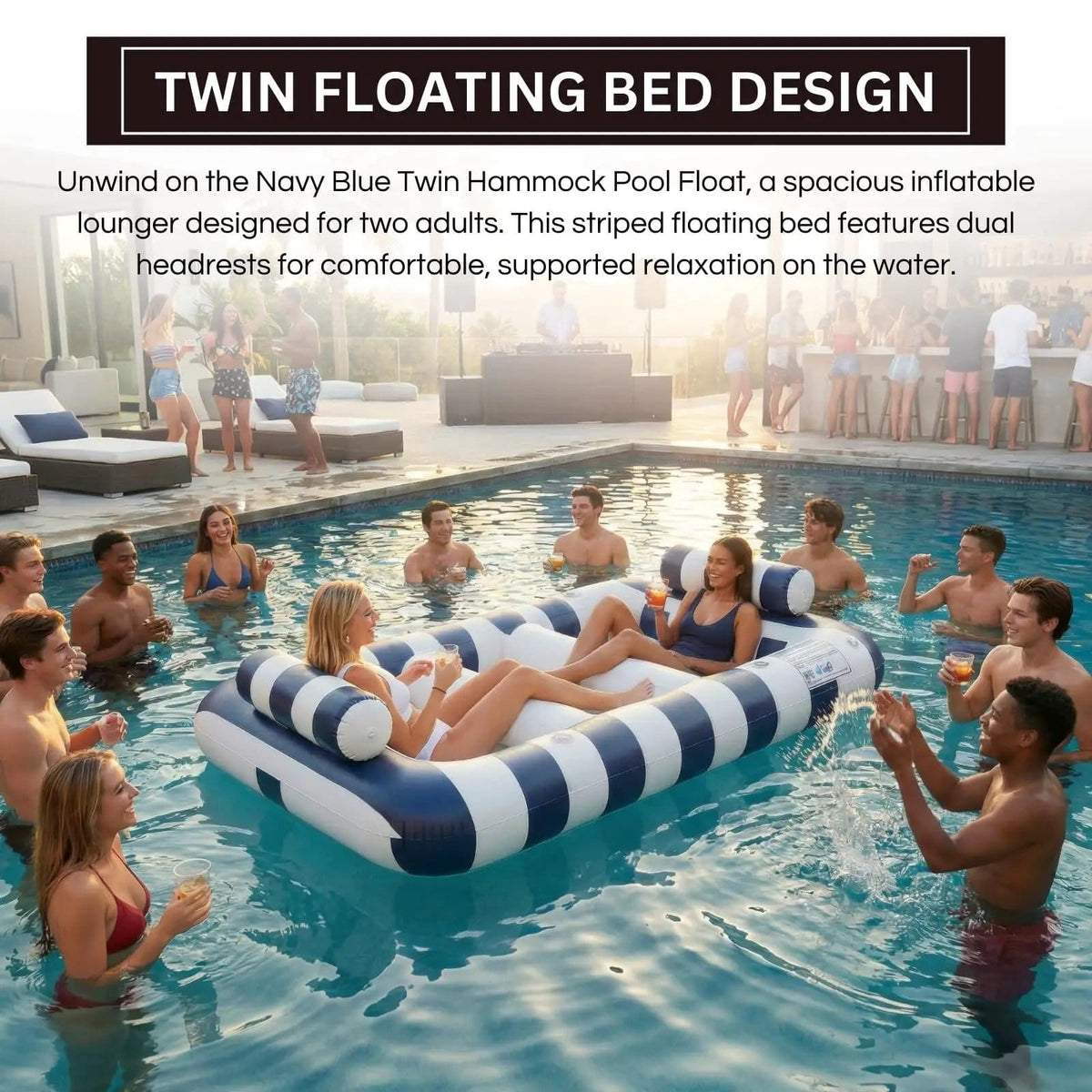 Navy Blue Twin Hammock Pool Float | Pool Lounger | Home Decor | Gift Ready