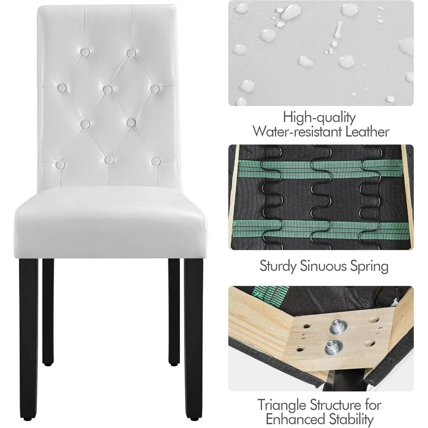 Dining Chairs Set of 6 White Leather Seat Solid Wood Legs from PriceLows™
