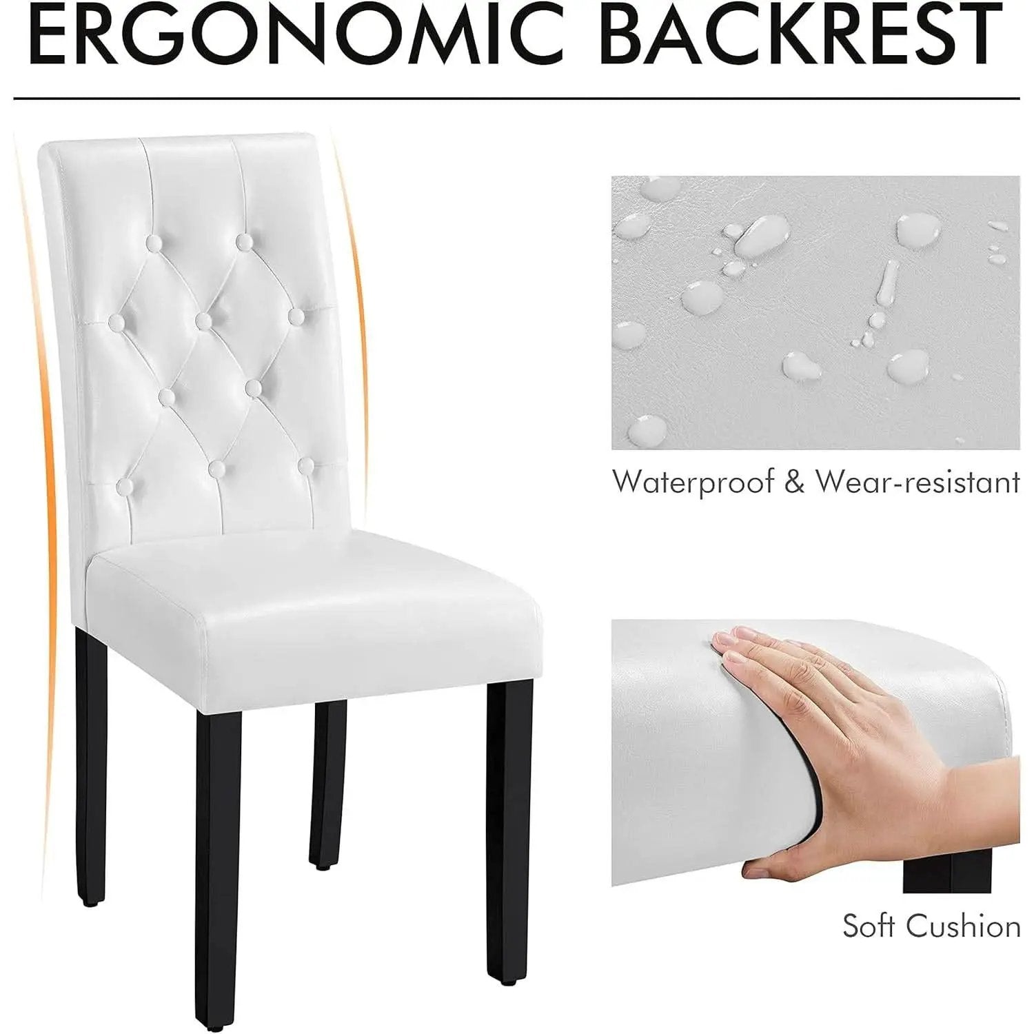 Dining Chairs Set of 6 White Leather Seat Solid Wood Legs from PriceLows™